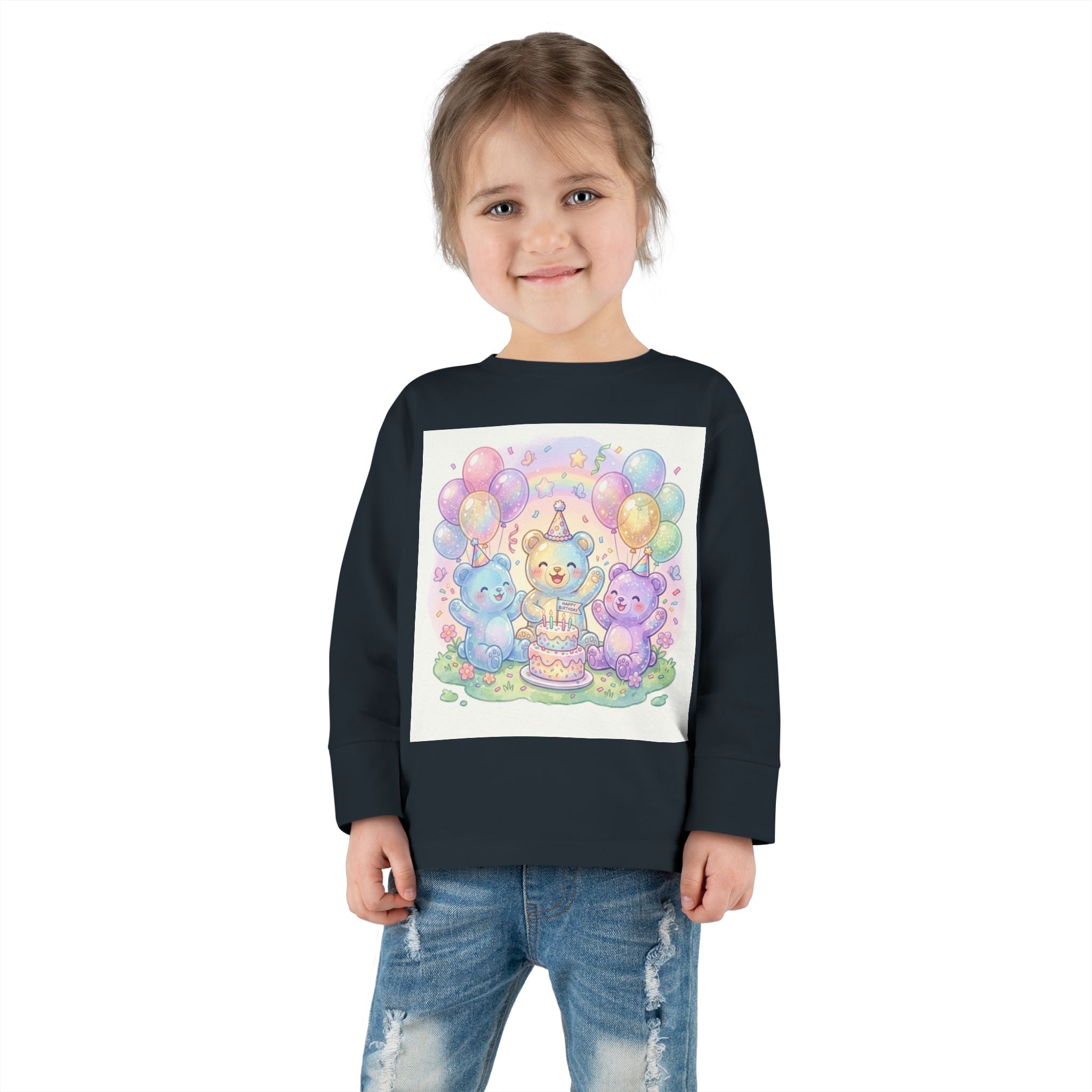 Pastel Birthday Oozy Bear Party Bash, Special Friends Celebration- Graphic Long Sleeve Shirt