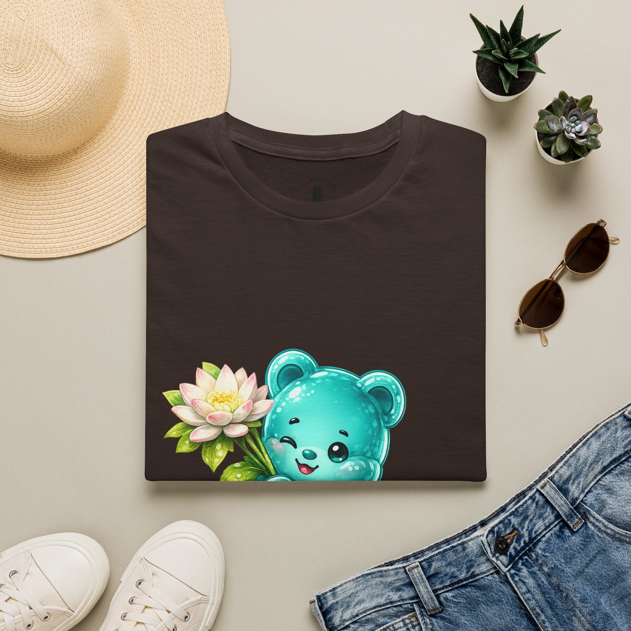 Beautiful Lotus Flower Special, Teal Oozy Bear Gummy Friend- Graphic Shirt