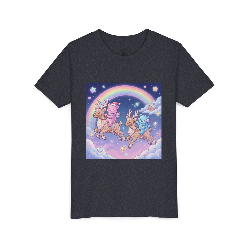 Duo Gooey Gummy Bear riding Reindeer — Cute Youth T-Shirt