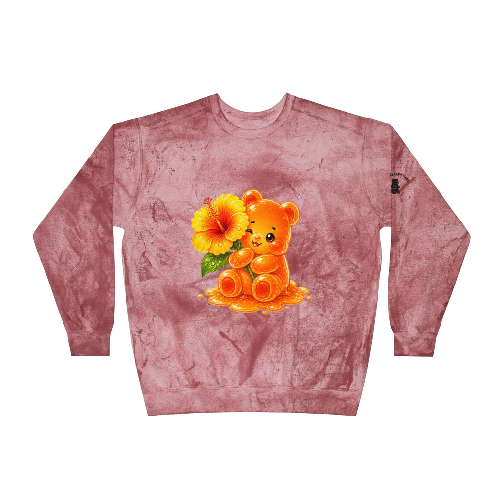 Hibiscus Sunrise, Orange Gooey Gummy Bear friend- Kawaii Graphic Sweatshirt
