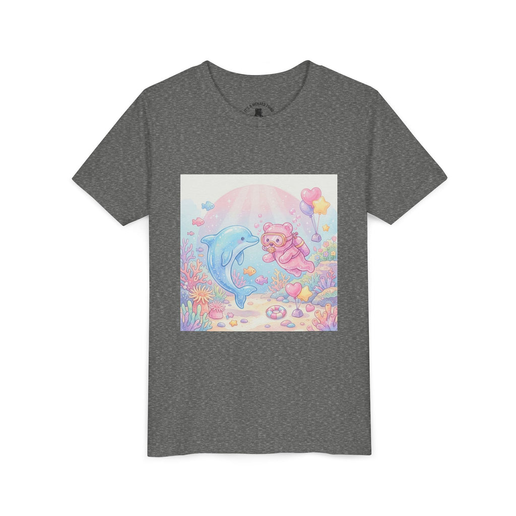 Dolphin & Pink Gooey Gummy Bear Underwater Tee — Pastel Ocean Animal Graphic Shirt