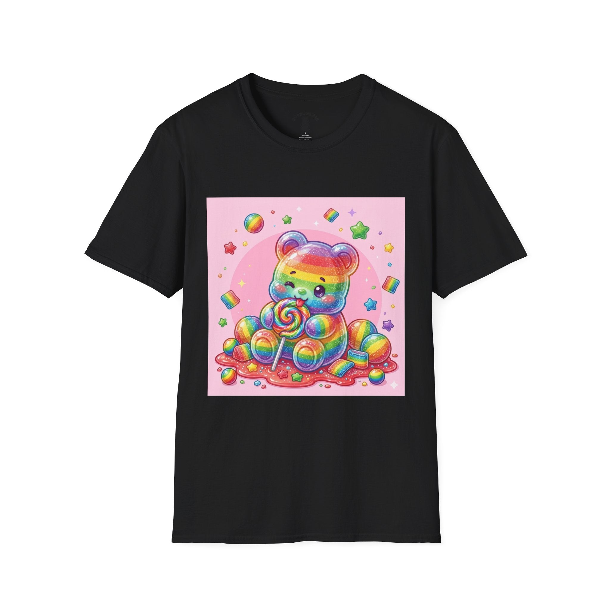 Rainbow Stripe Lollipop Gooey Gummy Bear T-Shirt — Cute Graphic Tee