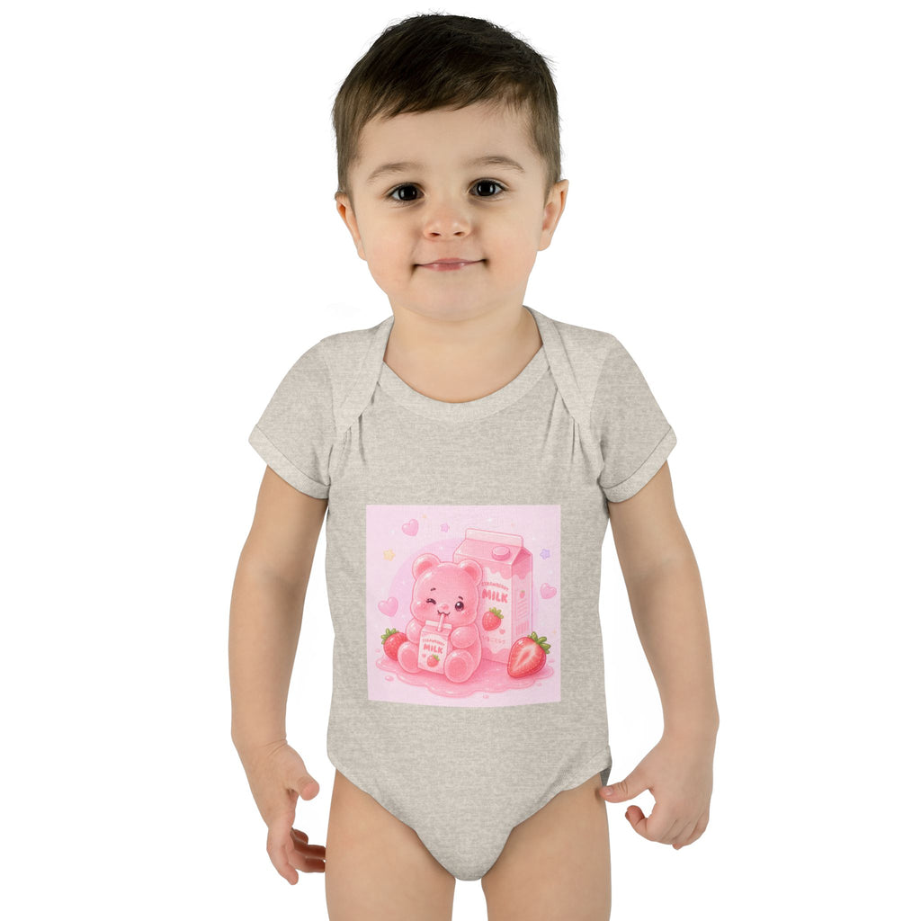 Pink Strawberry Milk Gooey Gummy Bear Infant Bodysuit