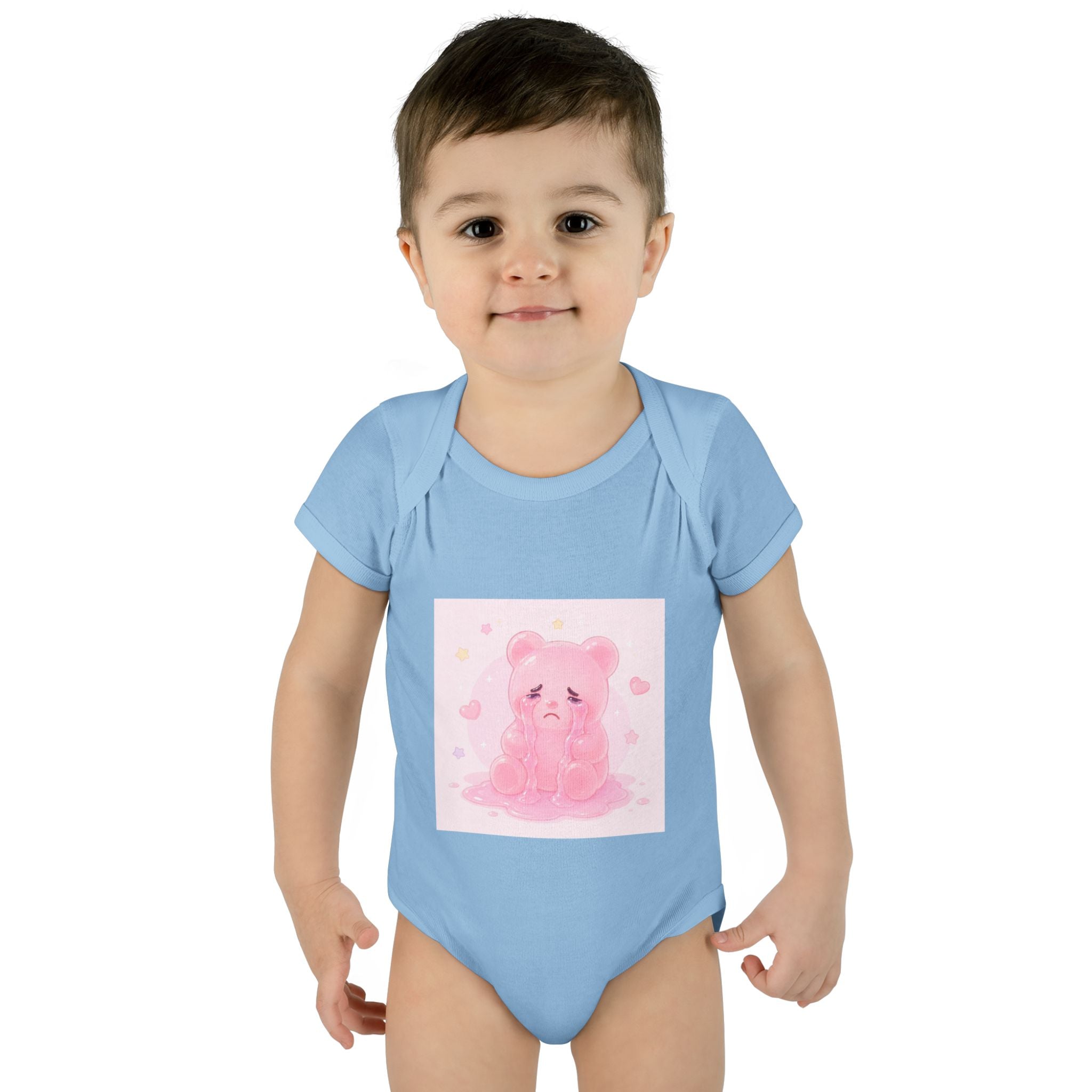 Pink Crying Gooey Gummy Bear Infant Bodysuit — Cute Pastel Baby Onesie