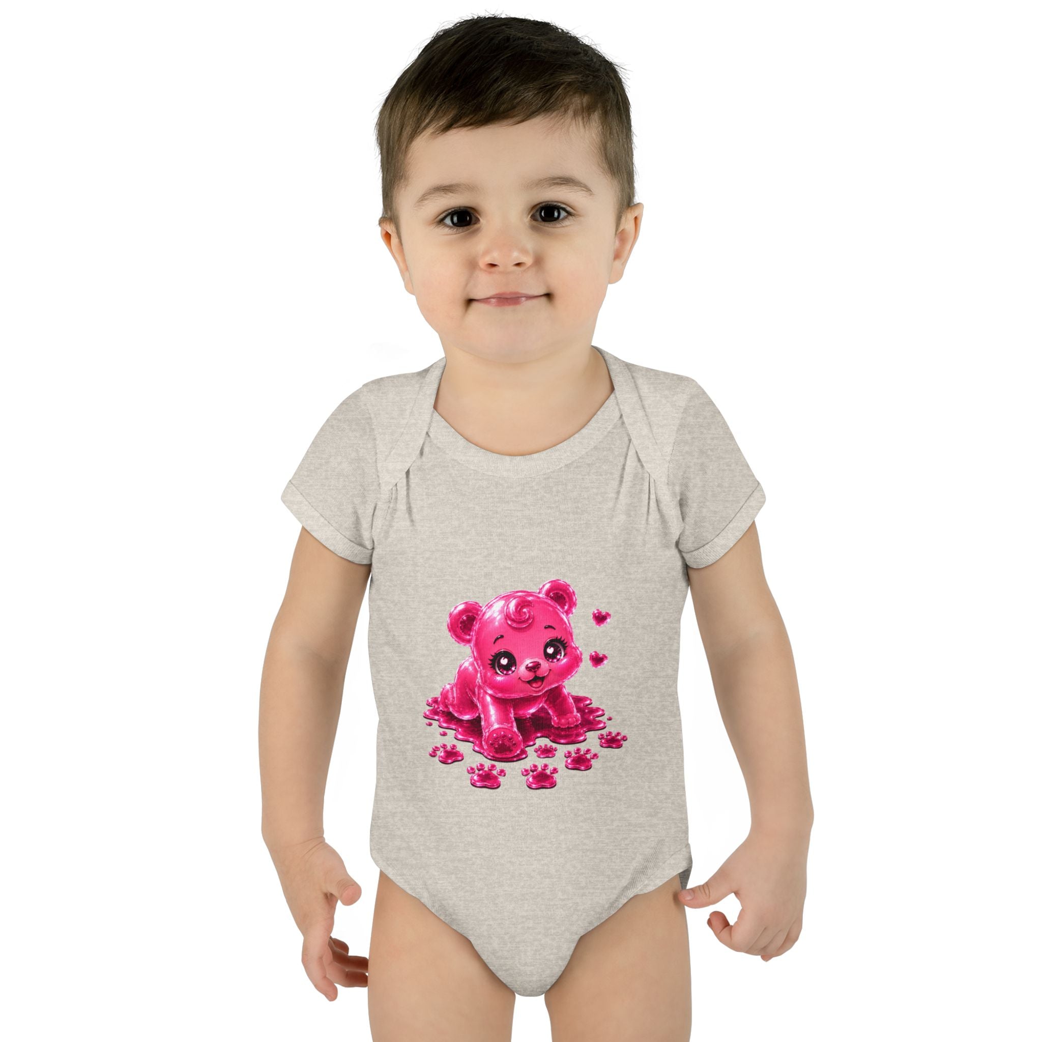 Messy Play Time, Crawling Steps Pink Oozy Baby Gummy Bear Cutie Addition- Graphic Onesie