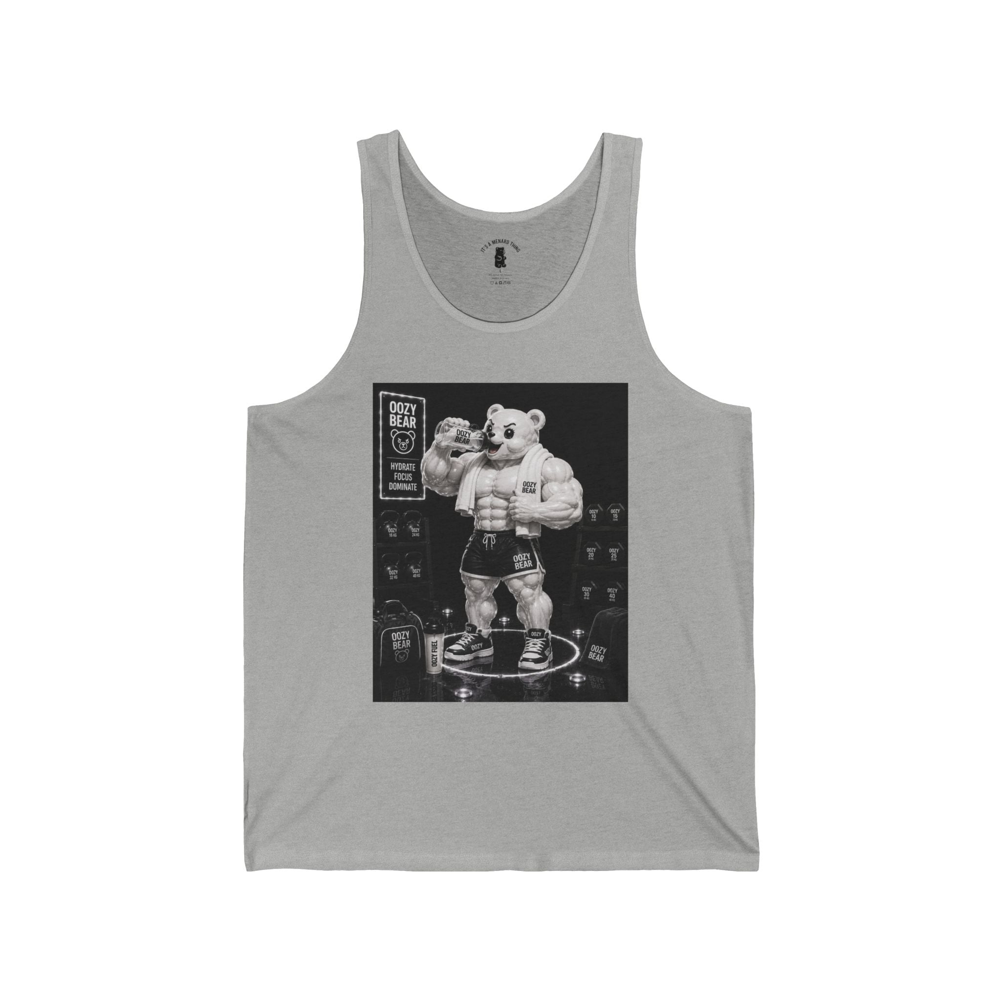 Rehydration Time, White Oozy Buff Bear Gummy Gym Addition- Adult Graphic Tank Top