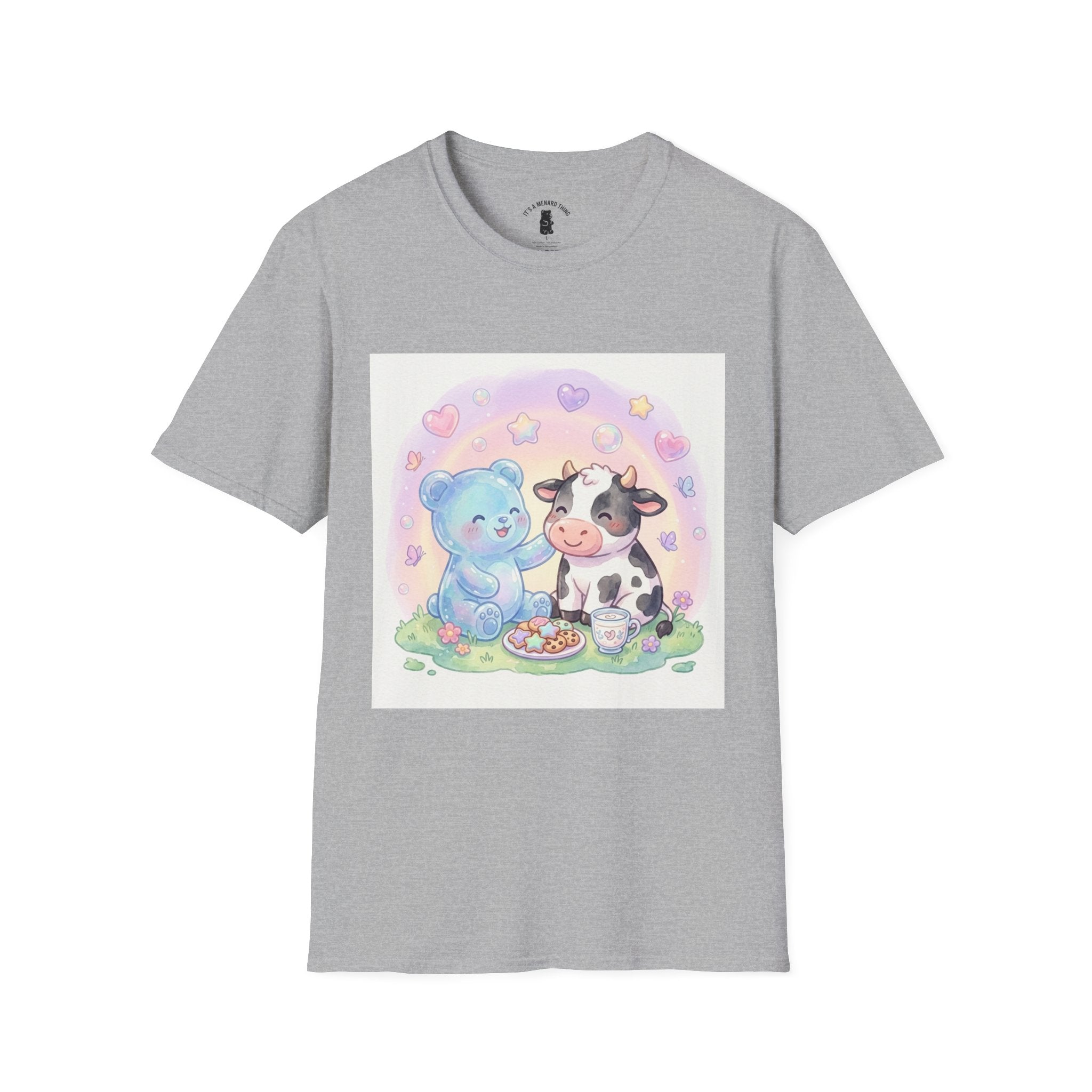 Blue Gooey Gummy Friend sharing Milk & Cookies — Pastel Graphic T-Shirt