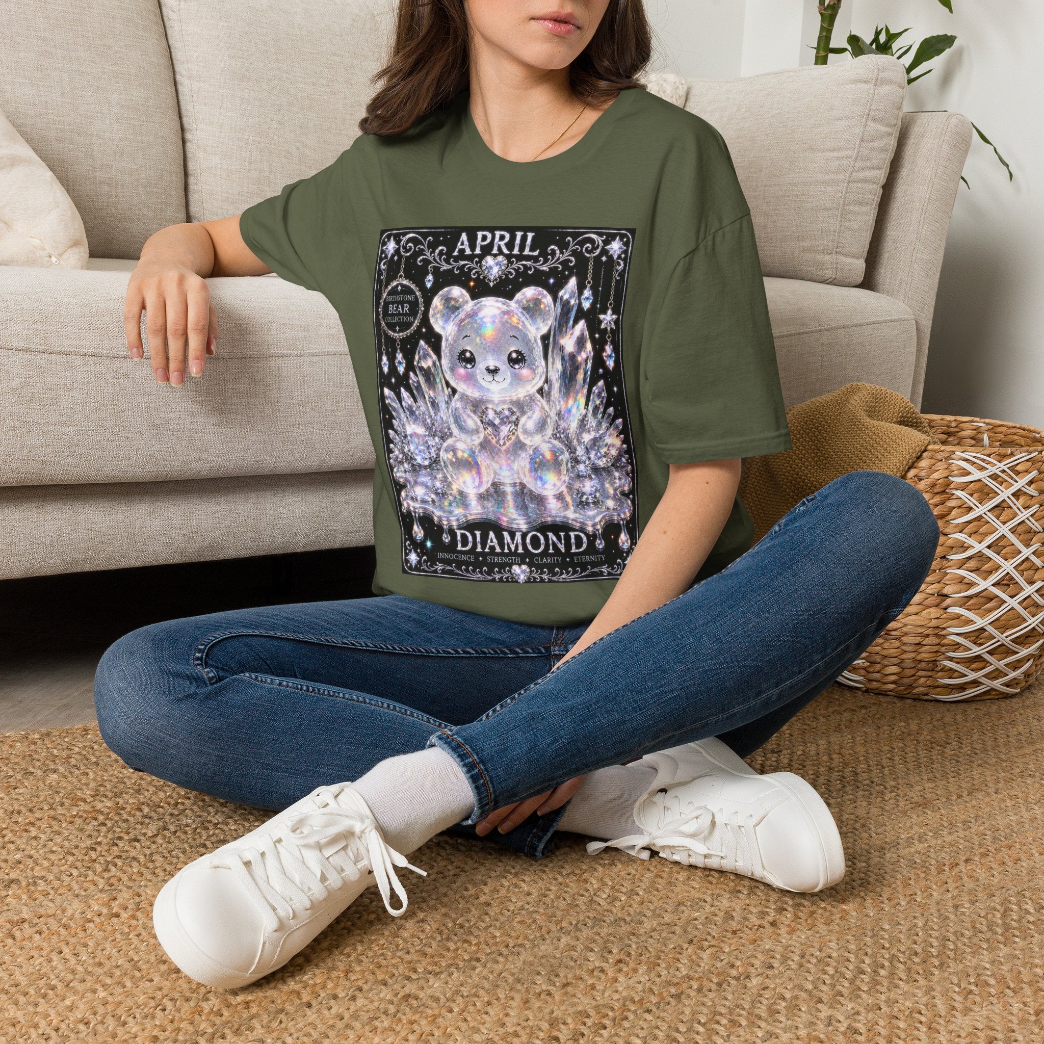 April, Diamond Birthstone Crystal Oozy Bear Friend Special Addition- Graphic Shirt