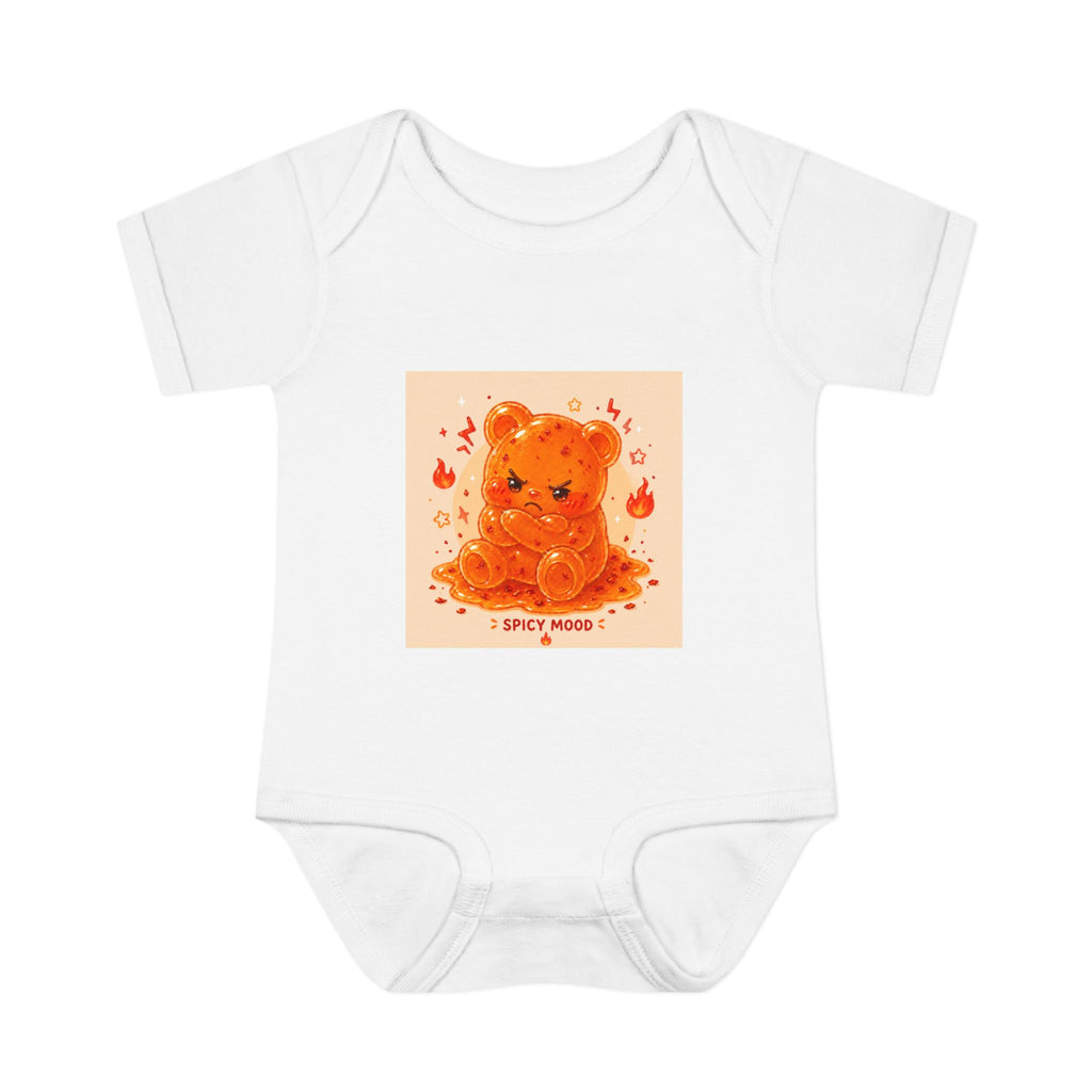 Spicy Mood Orange Gooey Gummy Bear Bodysuit — Cute Hot Pepper Bear Baby Onesie