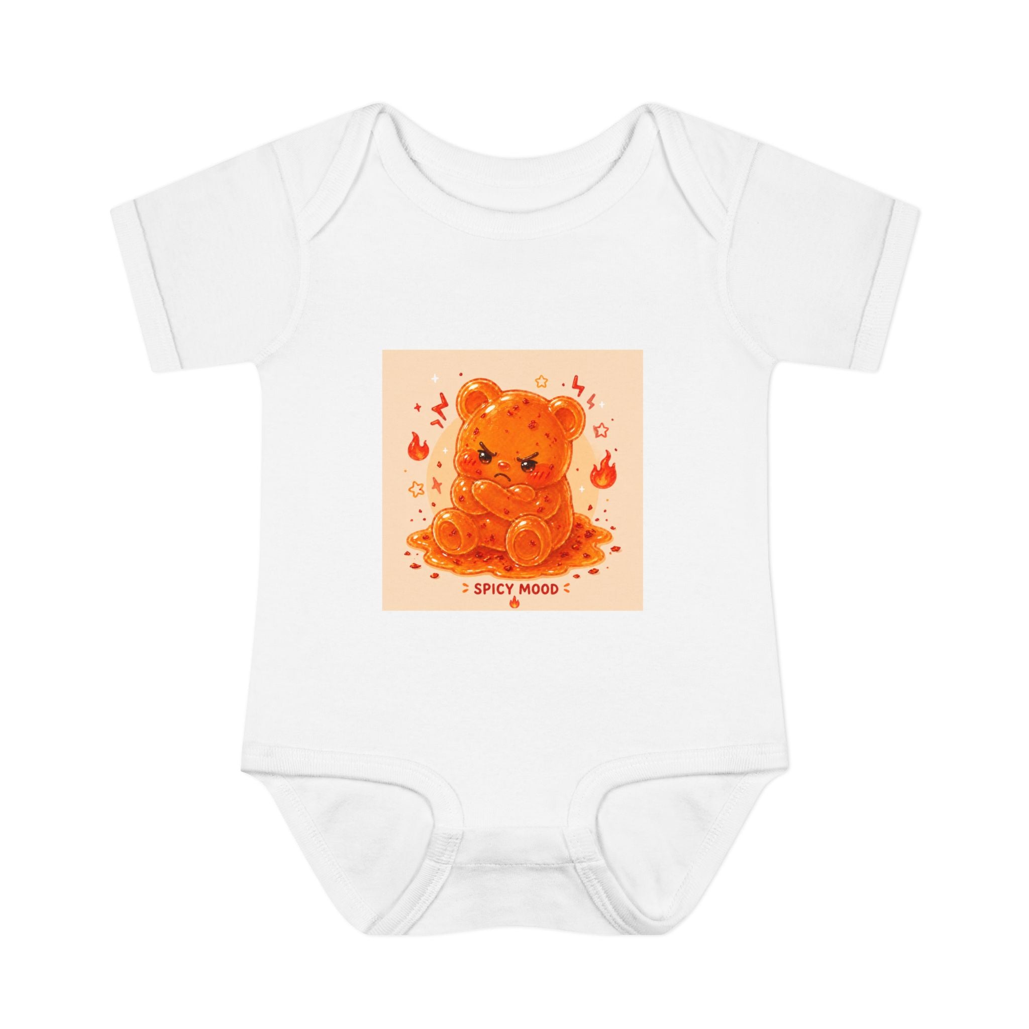 Spicy Mood Orange Gooey Gummy Bear Bodysuit — Cute Hot Pepper Bear Baby Onesie