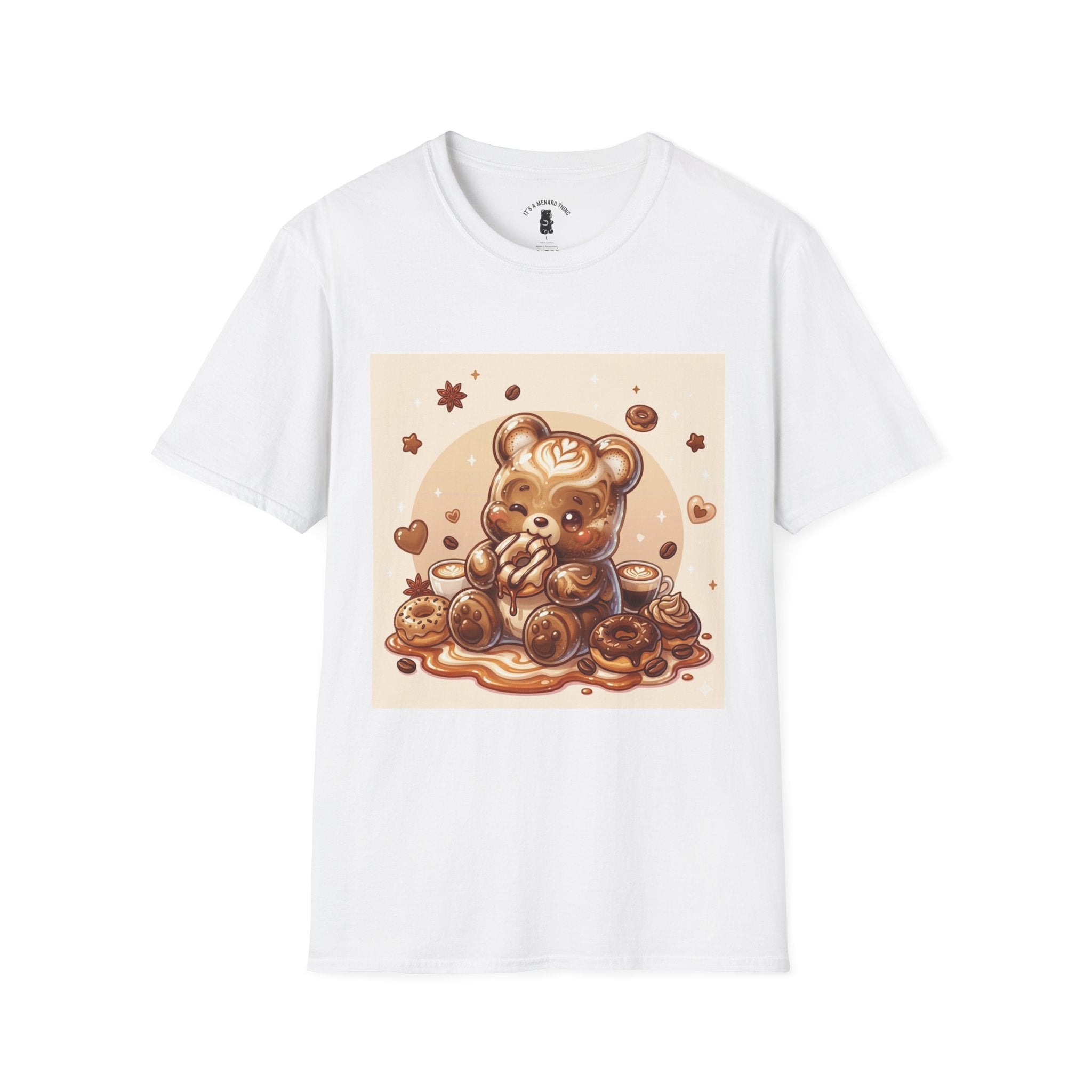 Coffee hot Latte with Chocolate Donuts Gooey Gummy Bear — Cute Dessert Graphic Tee