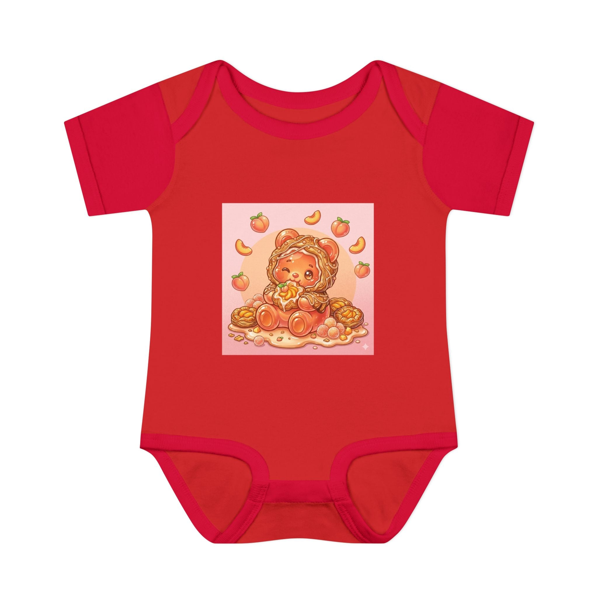 Peach Danish Gooey Gummy Bear in Puff Pasterie PJs Baby Onesie