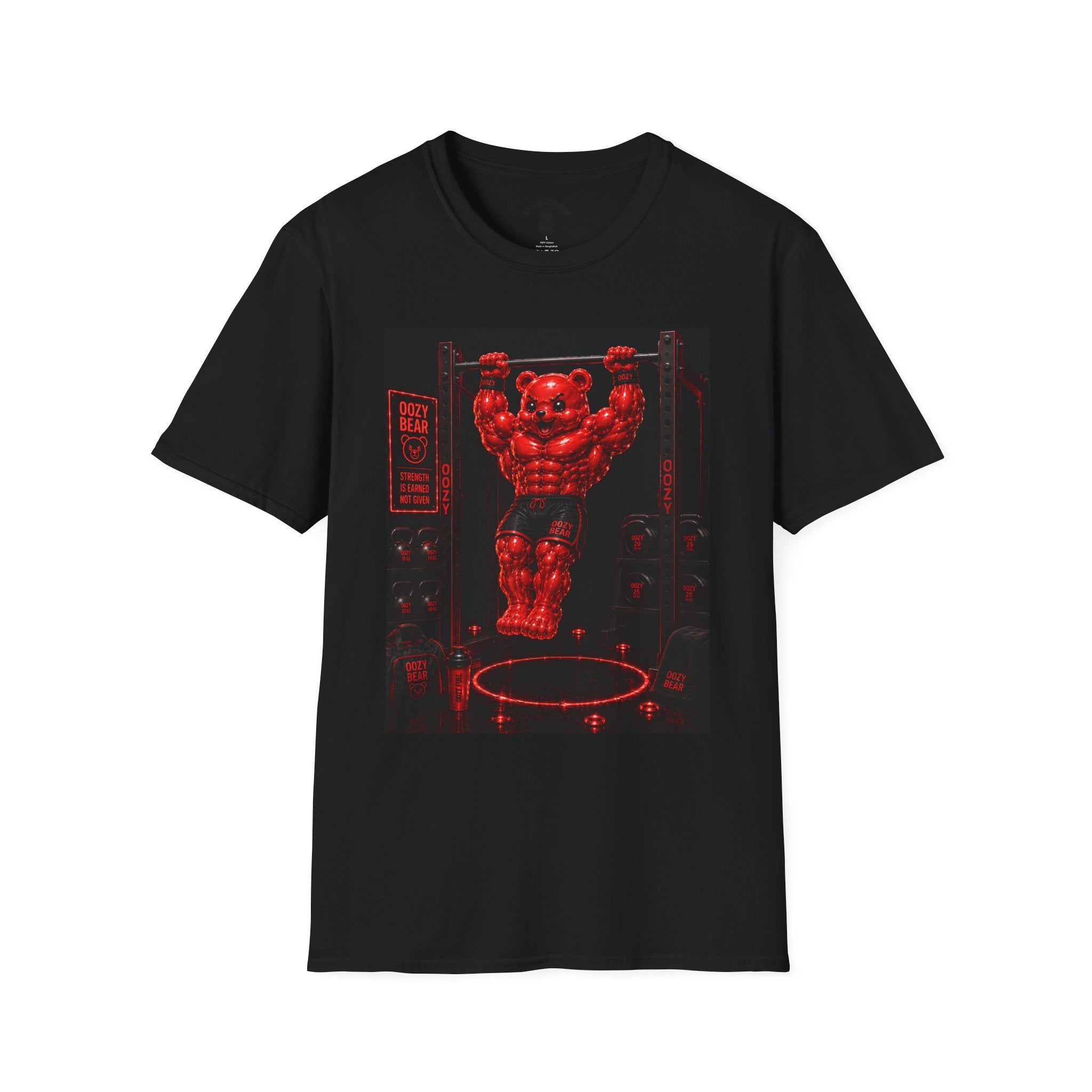 Bar Lifting Fitness Workout, Crimson Oozy Buff Bear Gummy Gym Addition- Adult Graphic Shirt