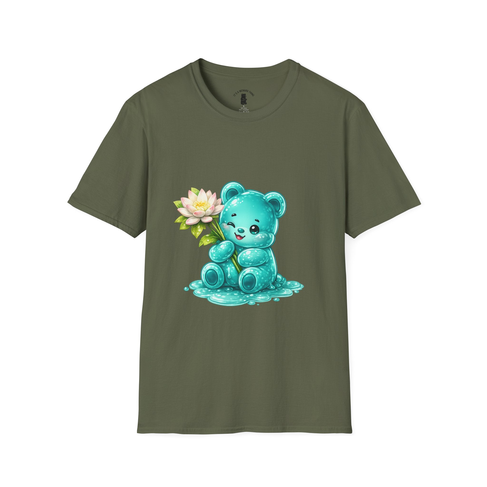 Beautiful Lotus Flower Special, Teal Oozy Bear Gummy Friend- Graphic Shirt