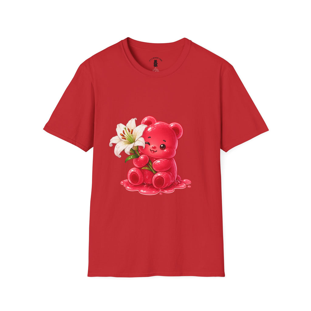 White Casa Blanca Lily, Red Oozy Bear Special Flower Edition- Graphic Shirt