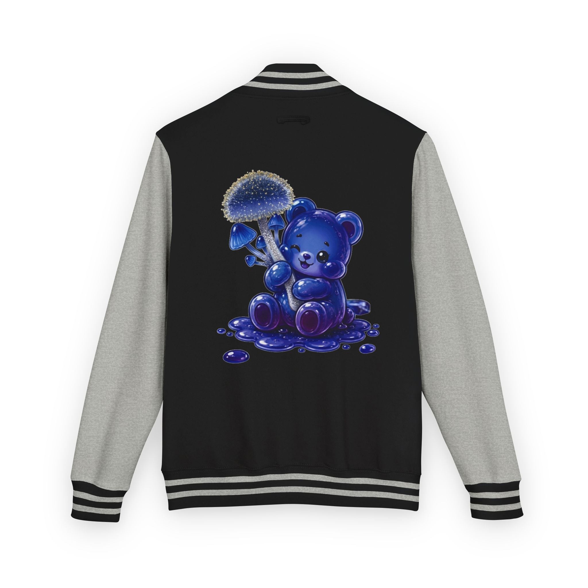 Sparkling Blue Mushroom Cluster, Oozy Bear Friends- Letterman Graphic Jacket