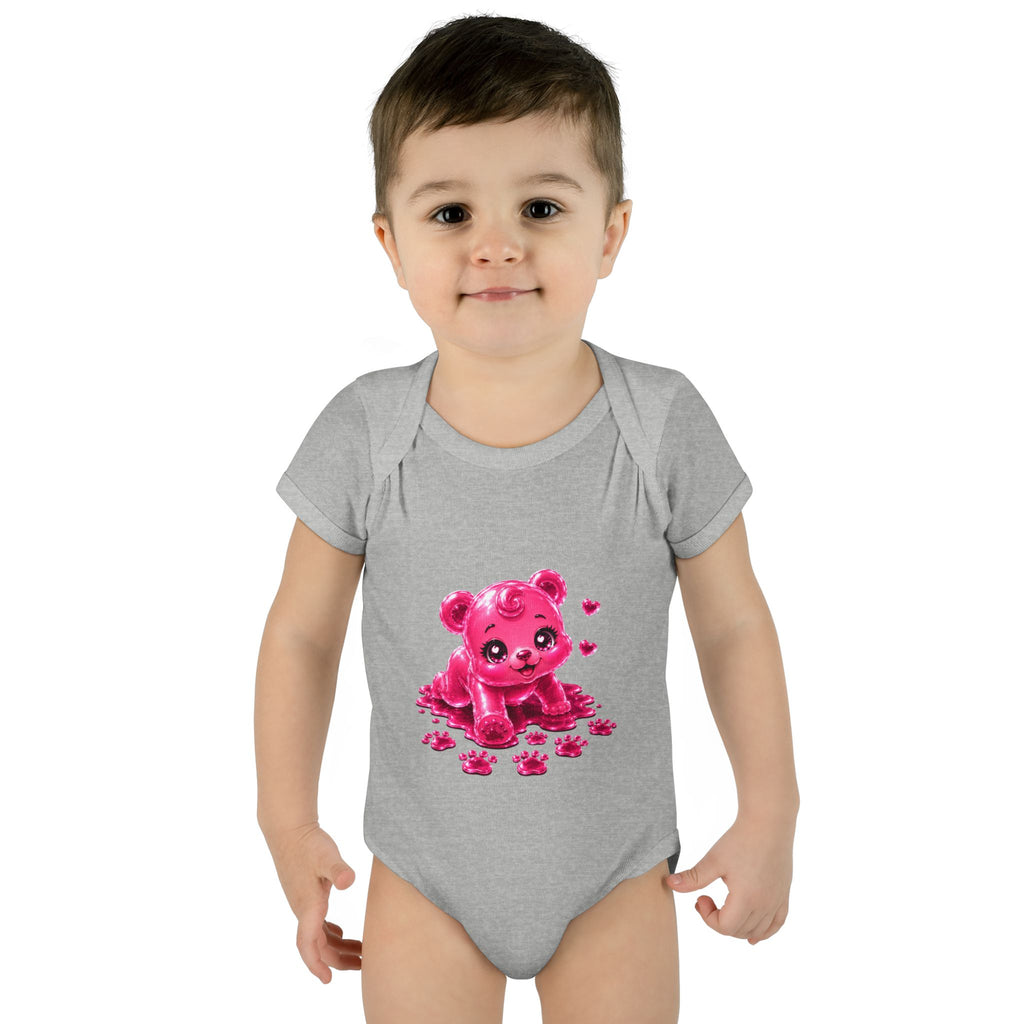 Messy Play Time, Crawling Steps Pink Oozy Baby Gummy Bear Cutie Addition- Graphic Onesie
