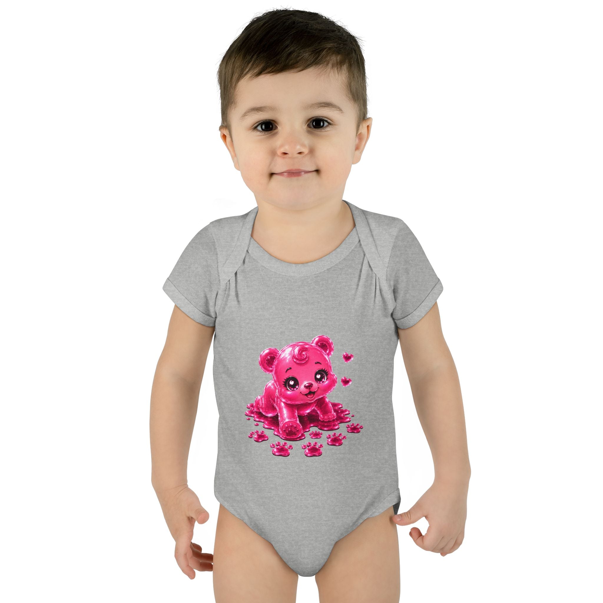 Messy Play Time, Crawling Steps Pink Oozy Baby Gummy Bear Cutie Addition- Graphic Onesie