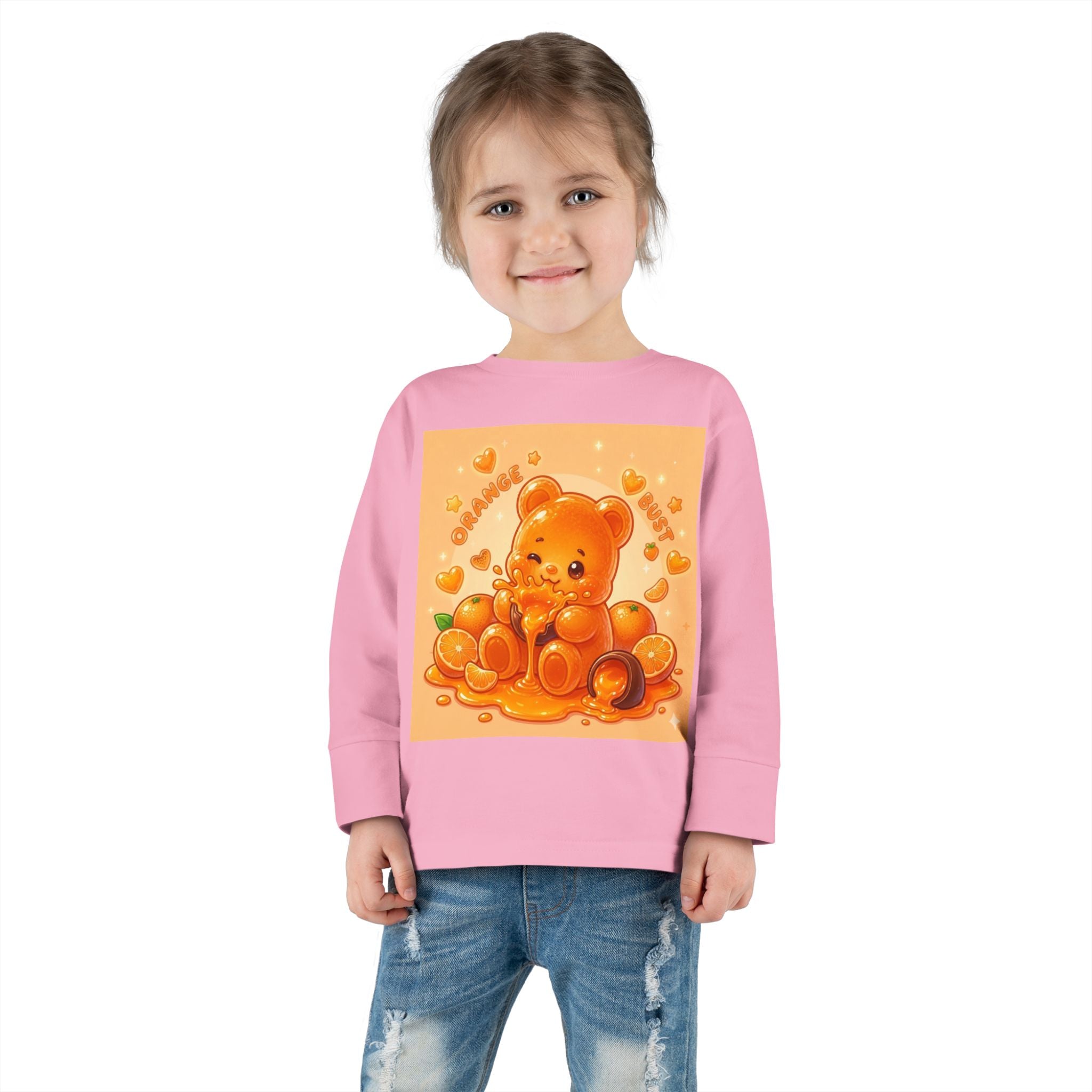 Sweet Ripe Orange, Oozy Fruit Gummy Bear Friend- Kids Long Sleeve Graphic Shirt
