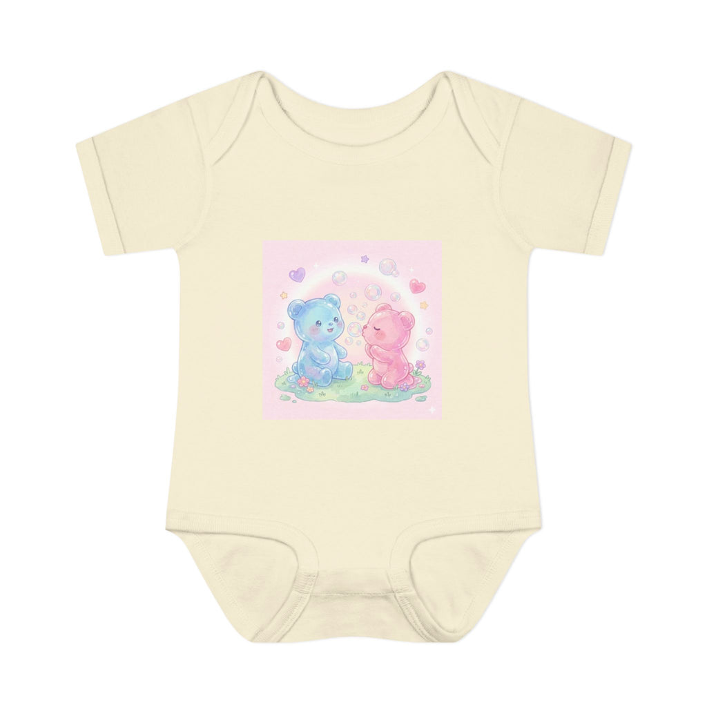 Baby Bodysuit — Pastel Blue & Pink Gooey Gummy Bears Cute Newborn Onesie