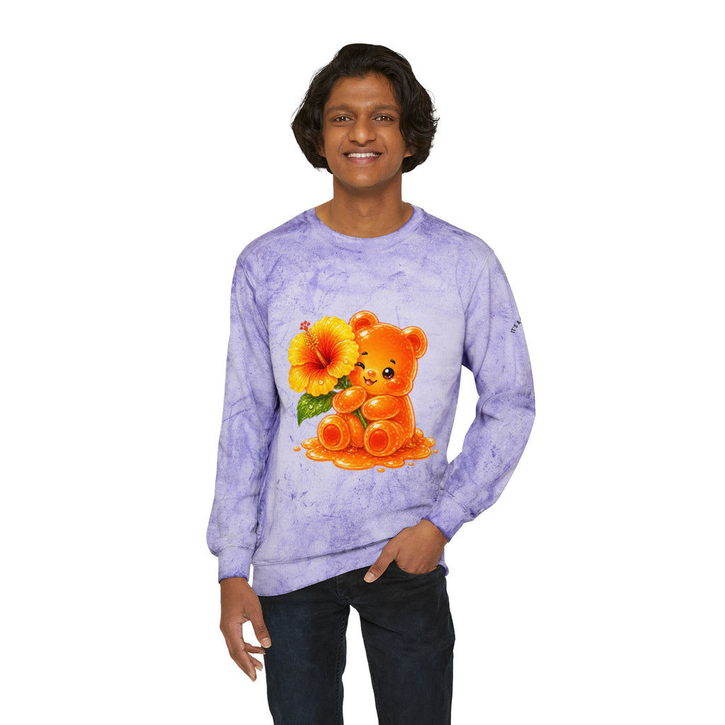 Hibiscus Sunrise, Orange Gooey Gummy Bear friend- Kawaii Graphic Sweatshirt