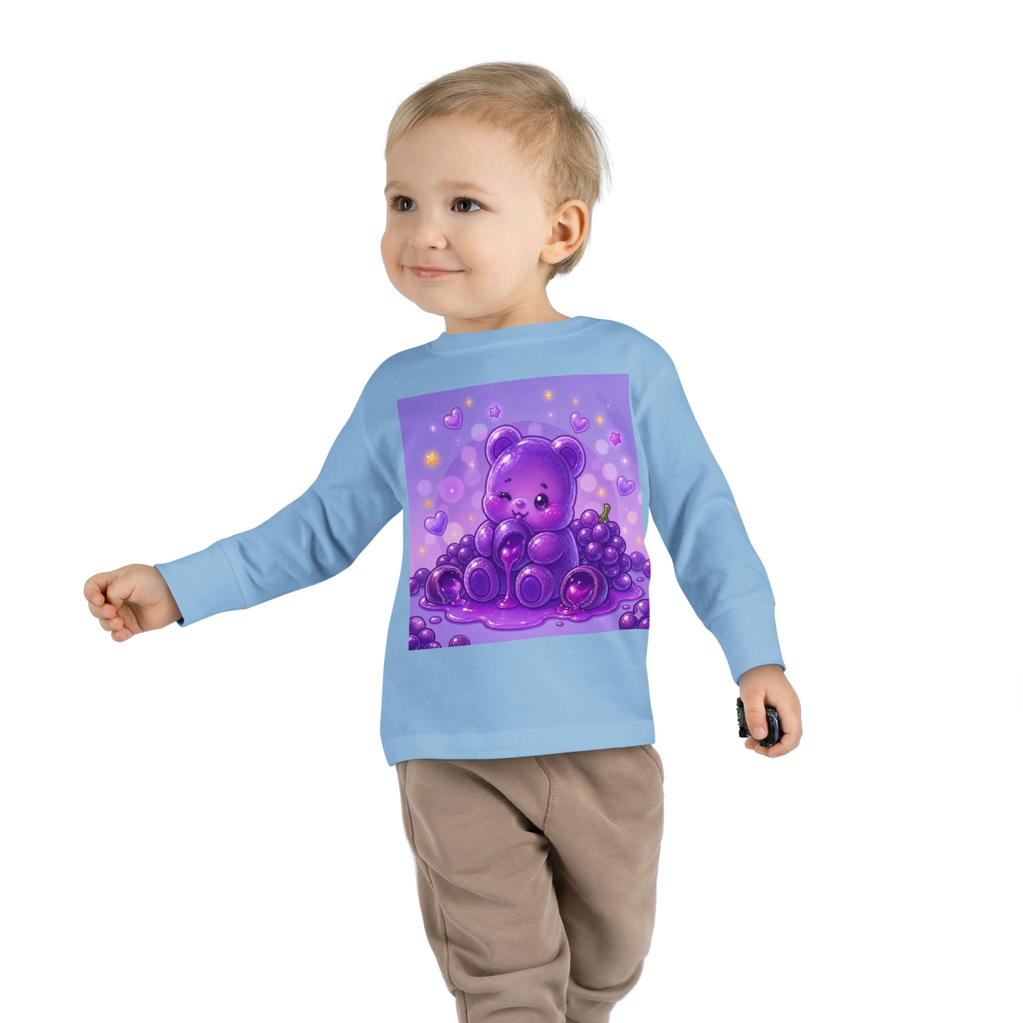 Ripe Purple Grapes, Oozy Bear Gummy Friend Fruit Special- Kids Graphic Long Sleeve Shirt