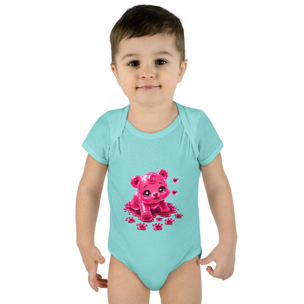 Messy Play Time, Crawling Steps Pink Oozy Baby Gummy Bear Cutie Addition- Graphic Onesie