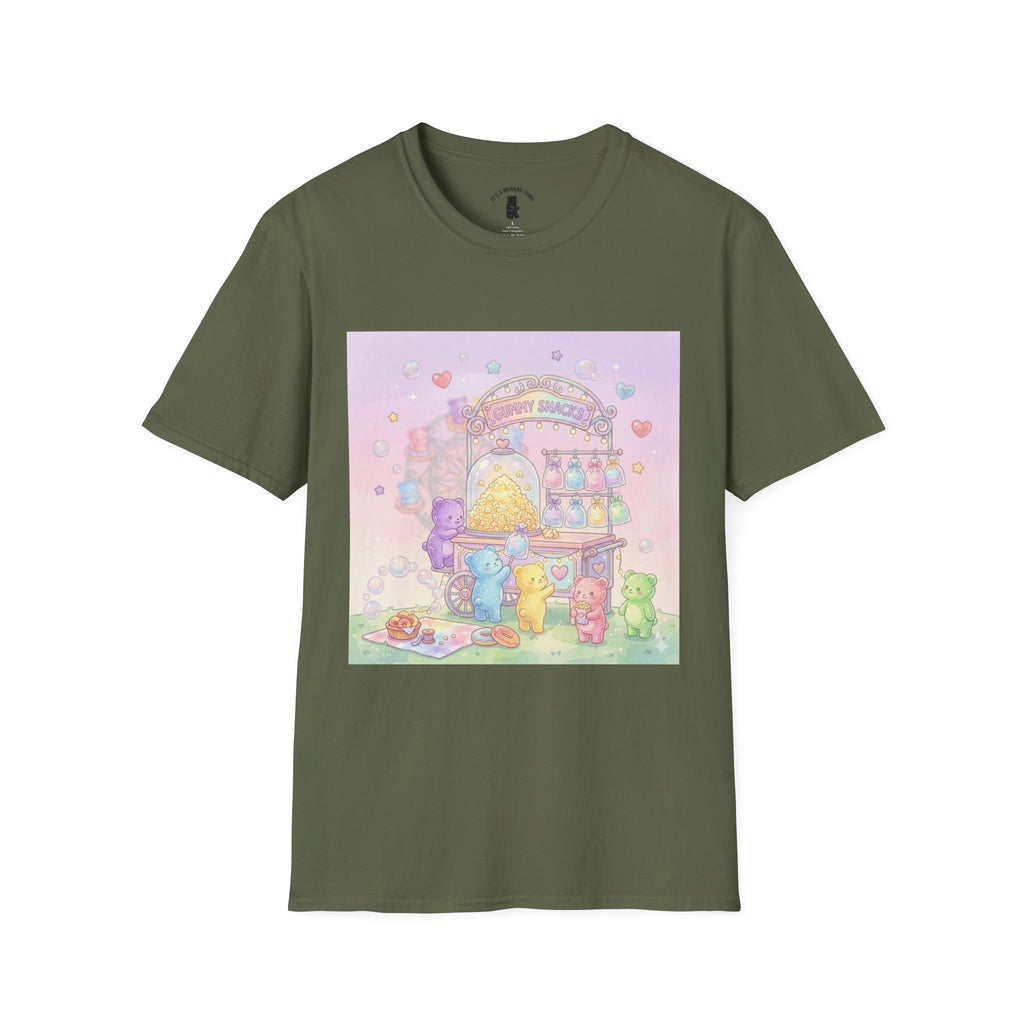 Carnival Snack Cart, Sharing with Friends Gooey Gummy Bears — Whimsical Graphic T-Shirt