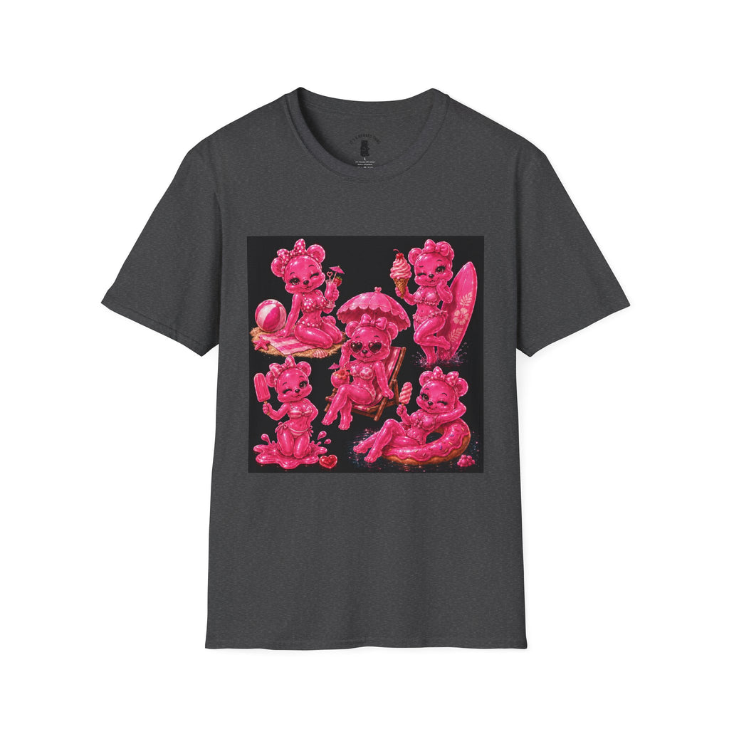 Retro Pink Pin Up Beach Oozy Bear Babe Gummy- Adult Graphic Shirt (+18)