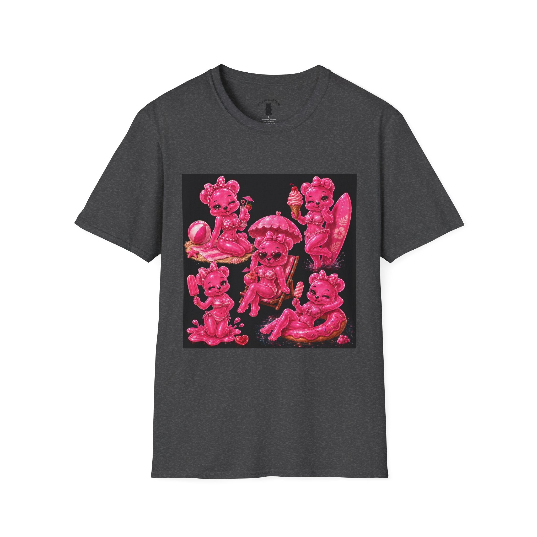 Retro Pink Pin Up Beach Oozy Bear Babe Gummy- Adult Graphic Shirt (+18)