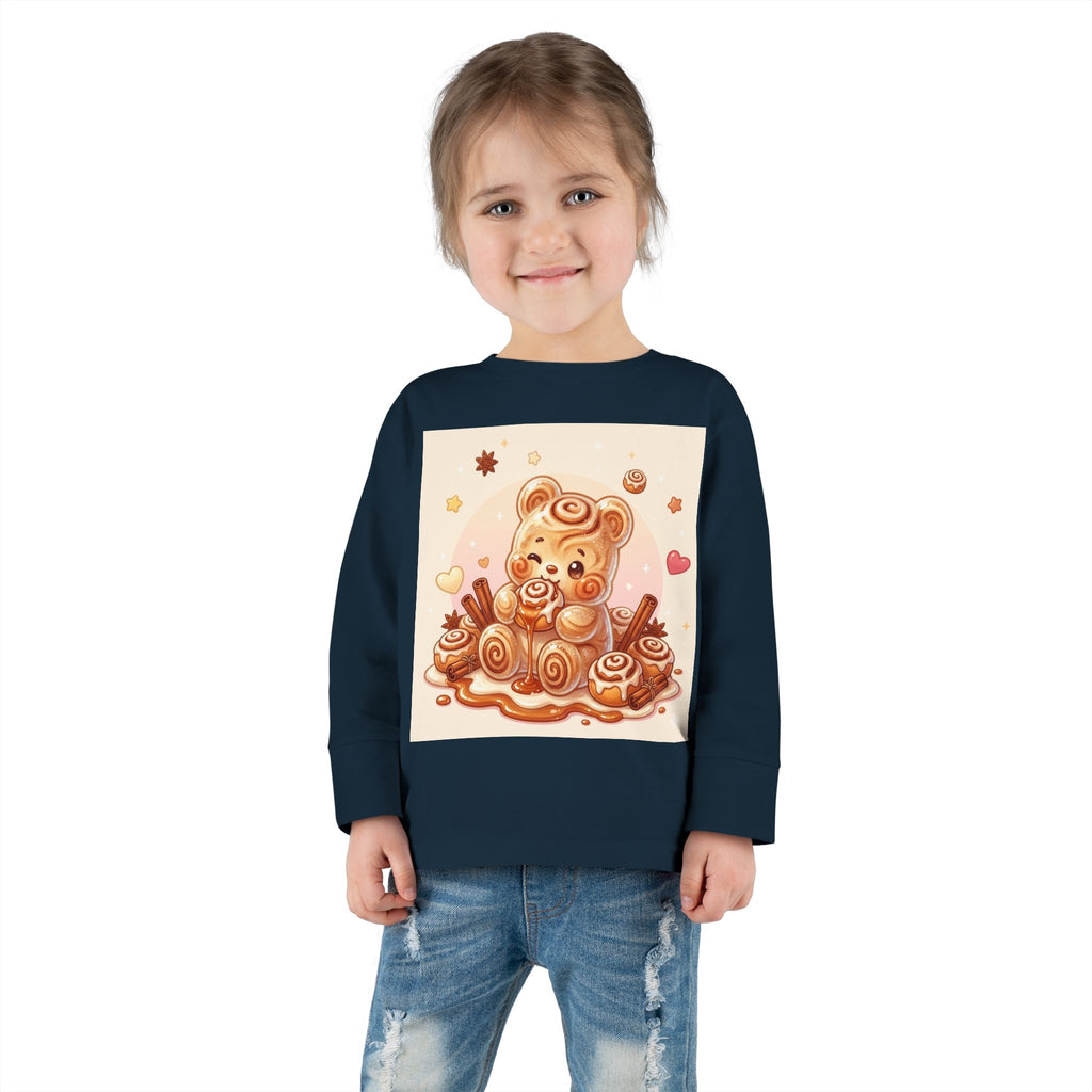 Cinnamon Roll Baked Goods, Sweet Oozy Bear Gummy Friend- Kids Graphic Long Sleeve Shirt