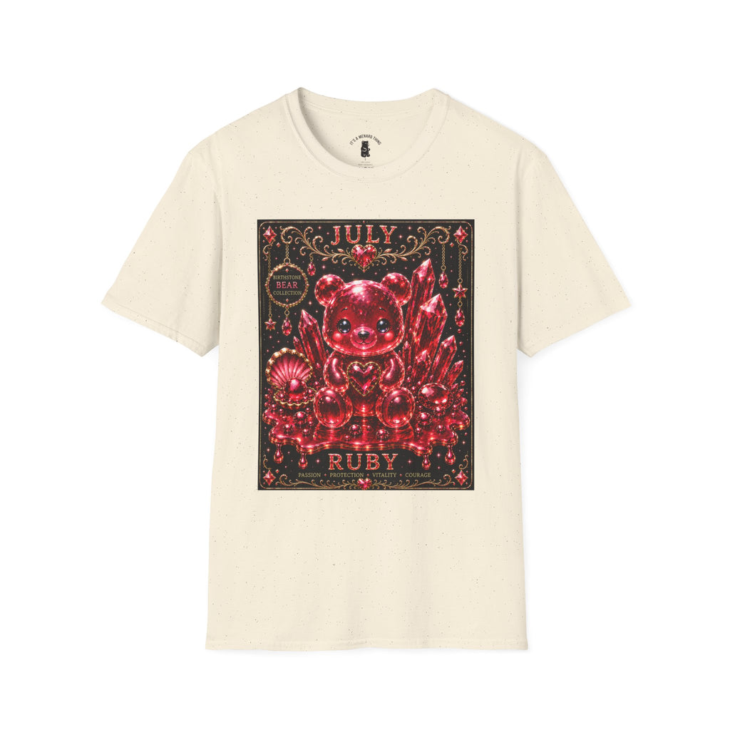 July Ruby Crystal Oozy Bear Birth Month Gemstone Addition- Graphic Shirt