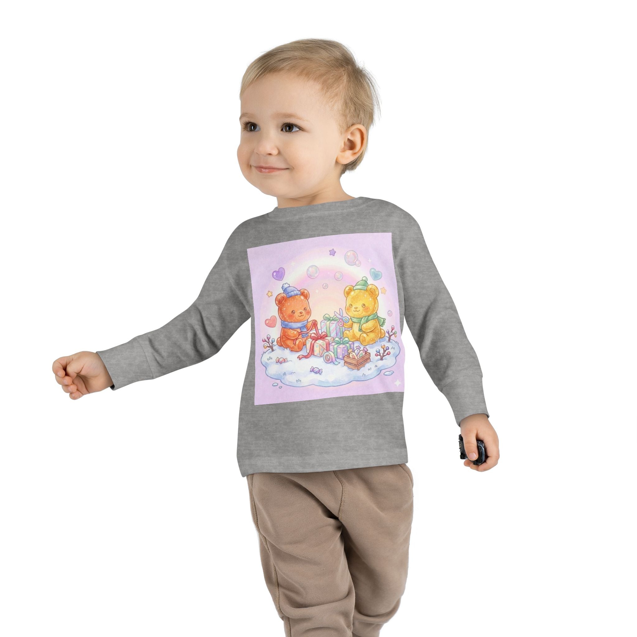 Holiday Gift Giving, Oozy Bear Friends In Snow- Graphic Long Sleeve Shirt