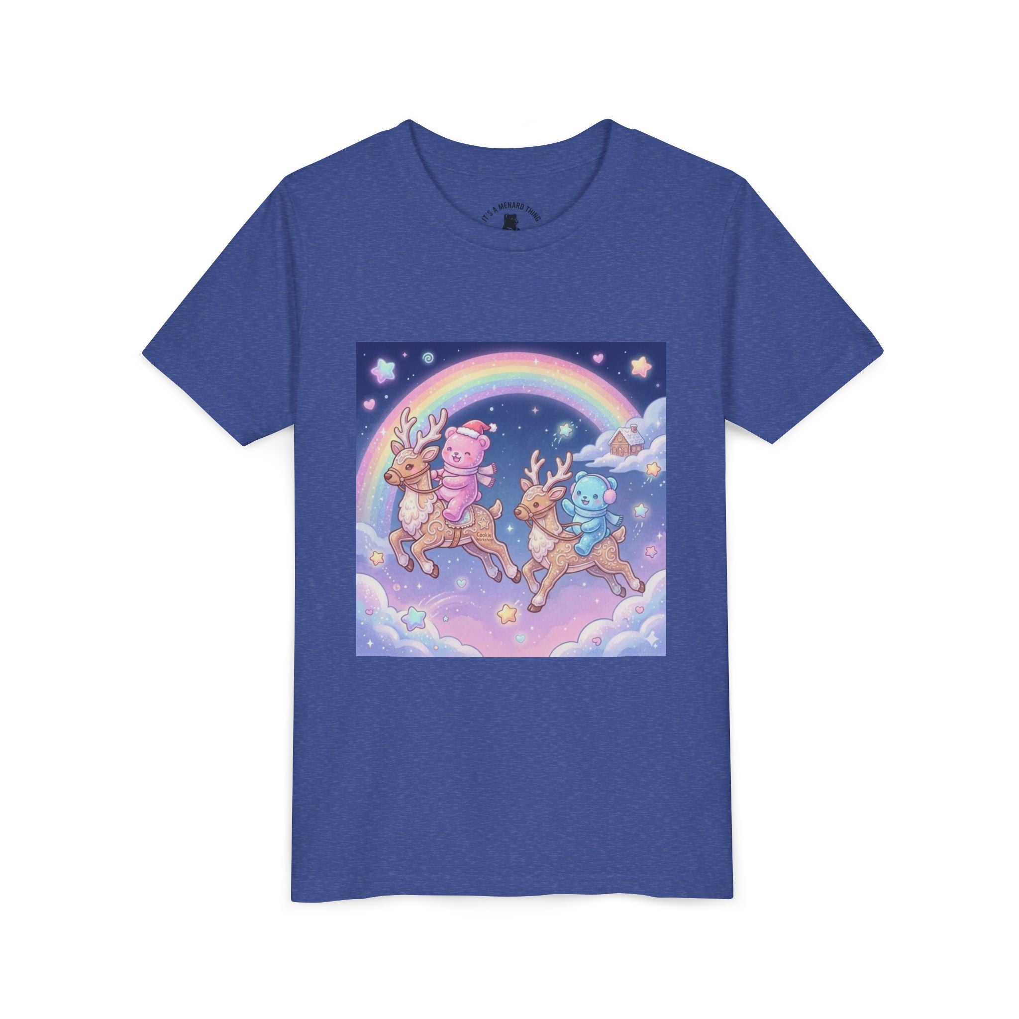 Duo Gooey Gummy Bear riding Reindeer — Cute Youth T-Shirt