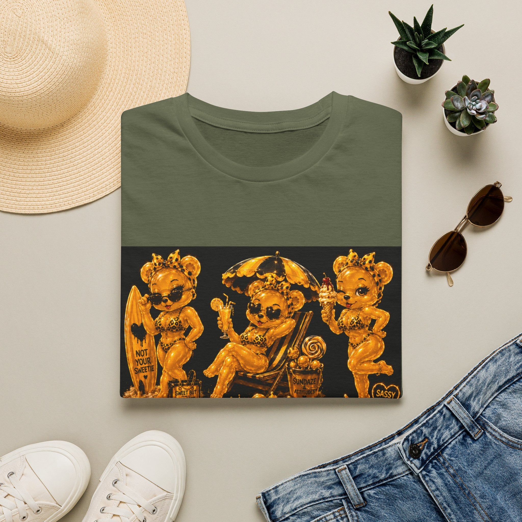 Vintage Style Oozy Bear Beach Babe Pin Up- Adult Graphic Shirt (18+)
