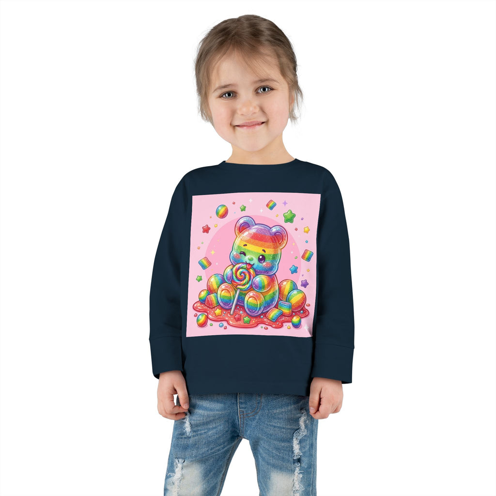 Rainbow Stripe Oozy Bear Gummy Special- Kids Graphic Long Sleeve Shirt