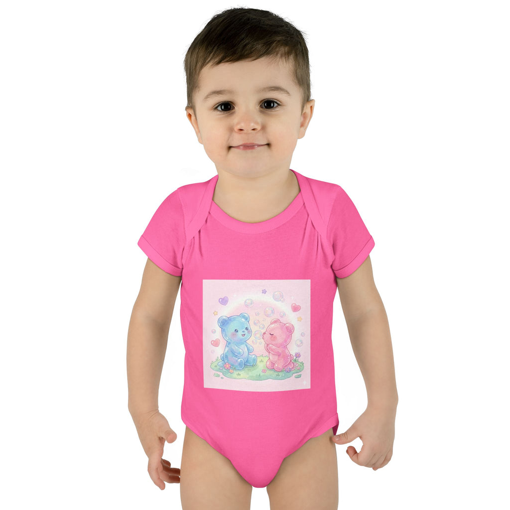 Baby Bodysuit — Pastel Blue & Pink Gooey Gummy Bears Cute Newborn Onesie