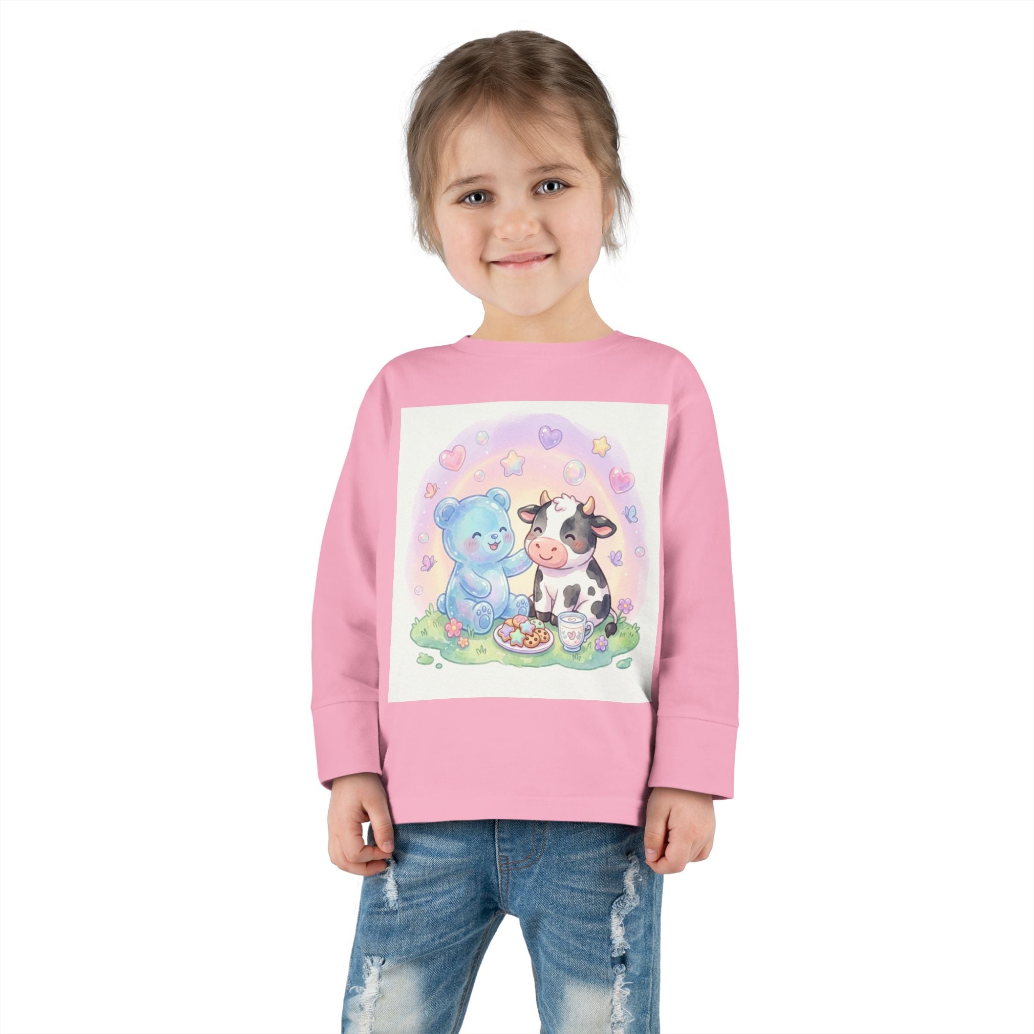 Milk & Cookies, Cow and Oozy Gummy Bear Friend- Graphic Long Sleeve Shirt