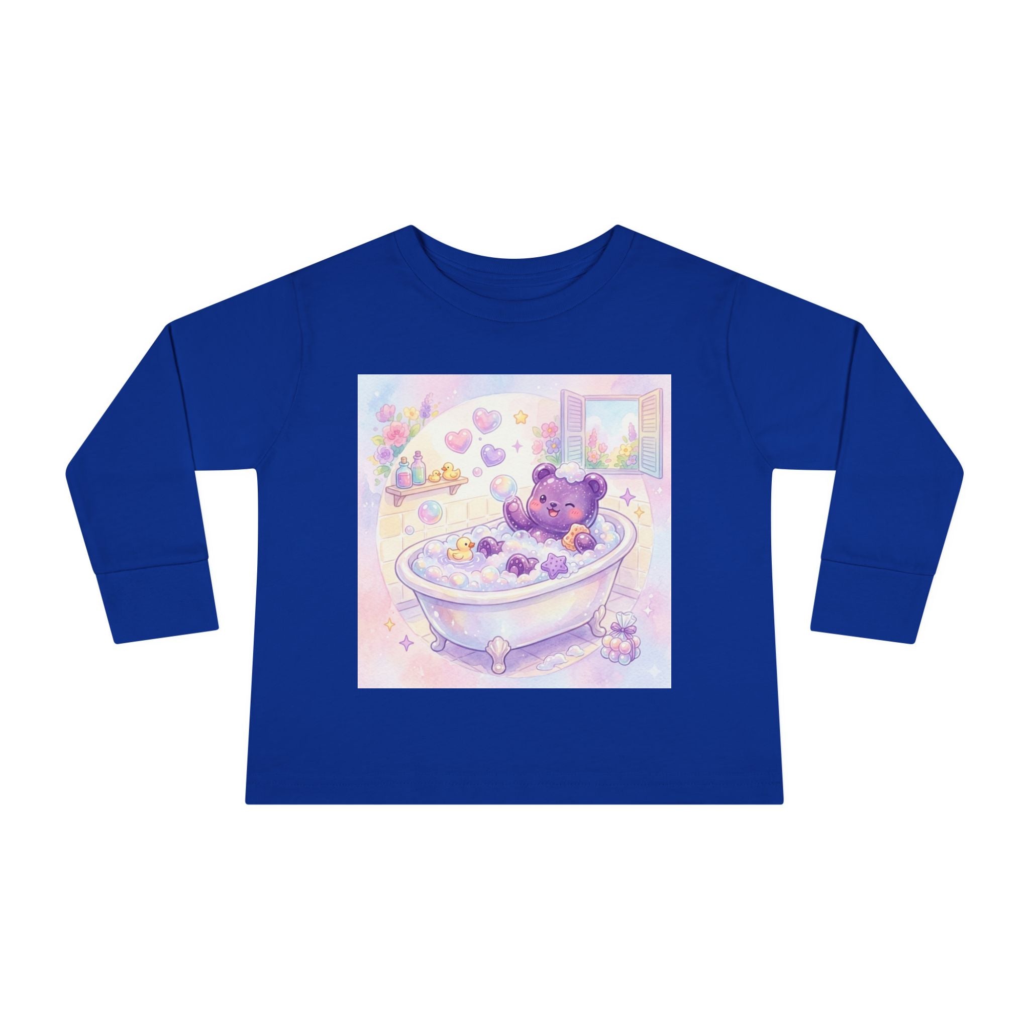 Bath Time, Nighttime Oozy Bear Friend- Graphic Long Sleeve Shirt