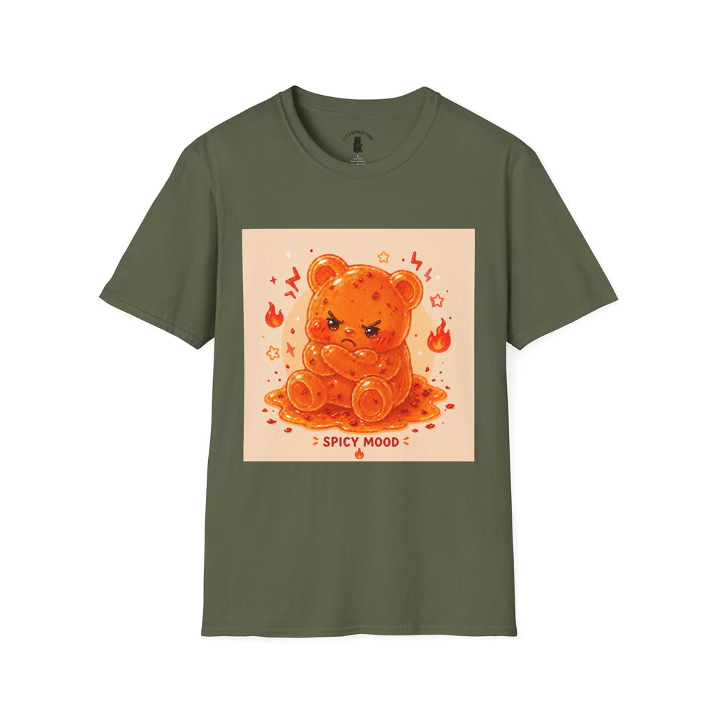 'Spicy Mood' Gooey Gummy Bear T-Shirt —Fiery Kawaii Graphic Tee