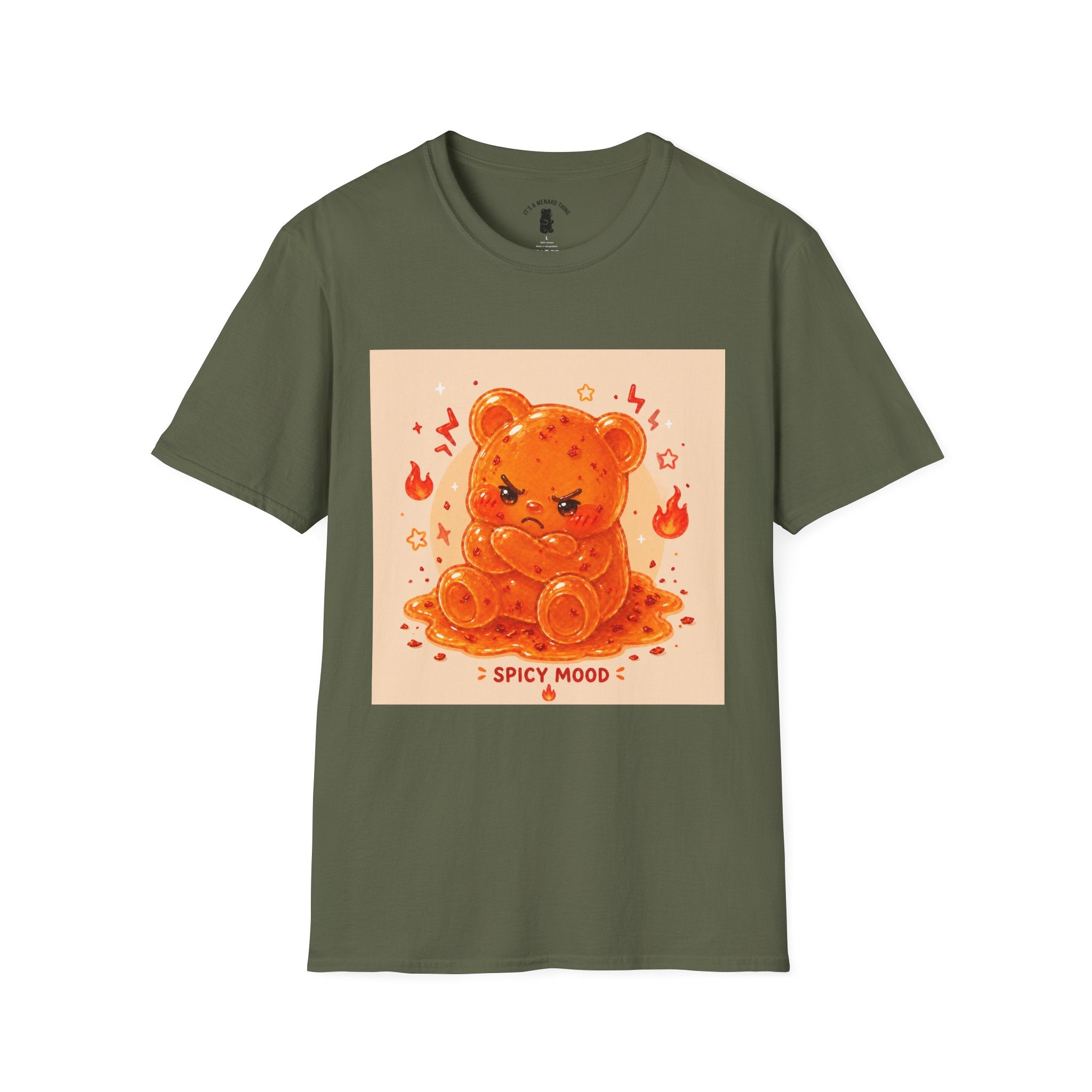 'Spicy Mood' Gooey Gummy Bear T-Shirt —Fiery Kawaii Graphic Tee