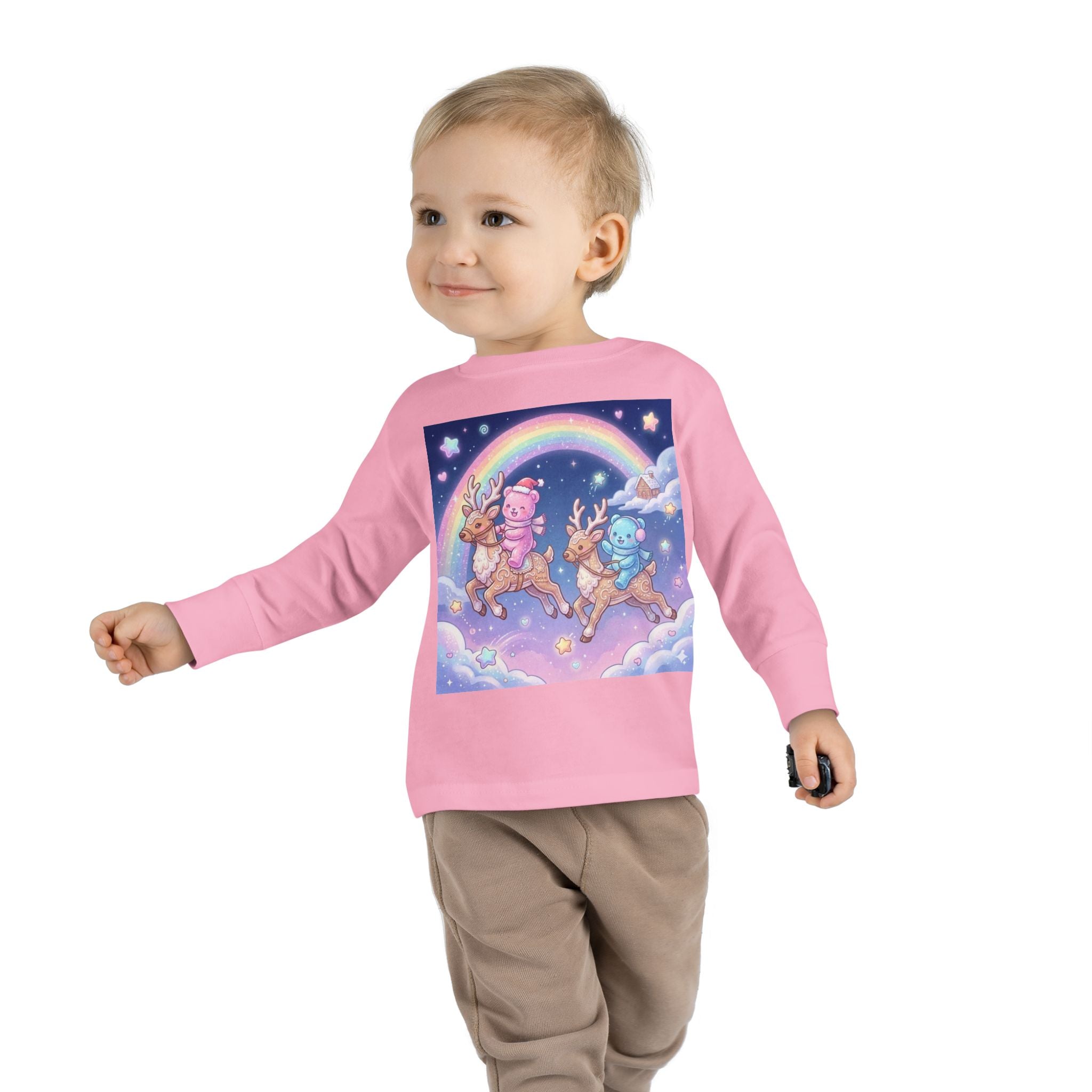 Riding On Frosted Flying Reindeer, Oozy Bear Friends Special- Graphic Long Sleeve Shirt