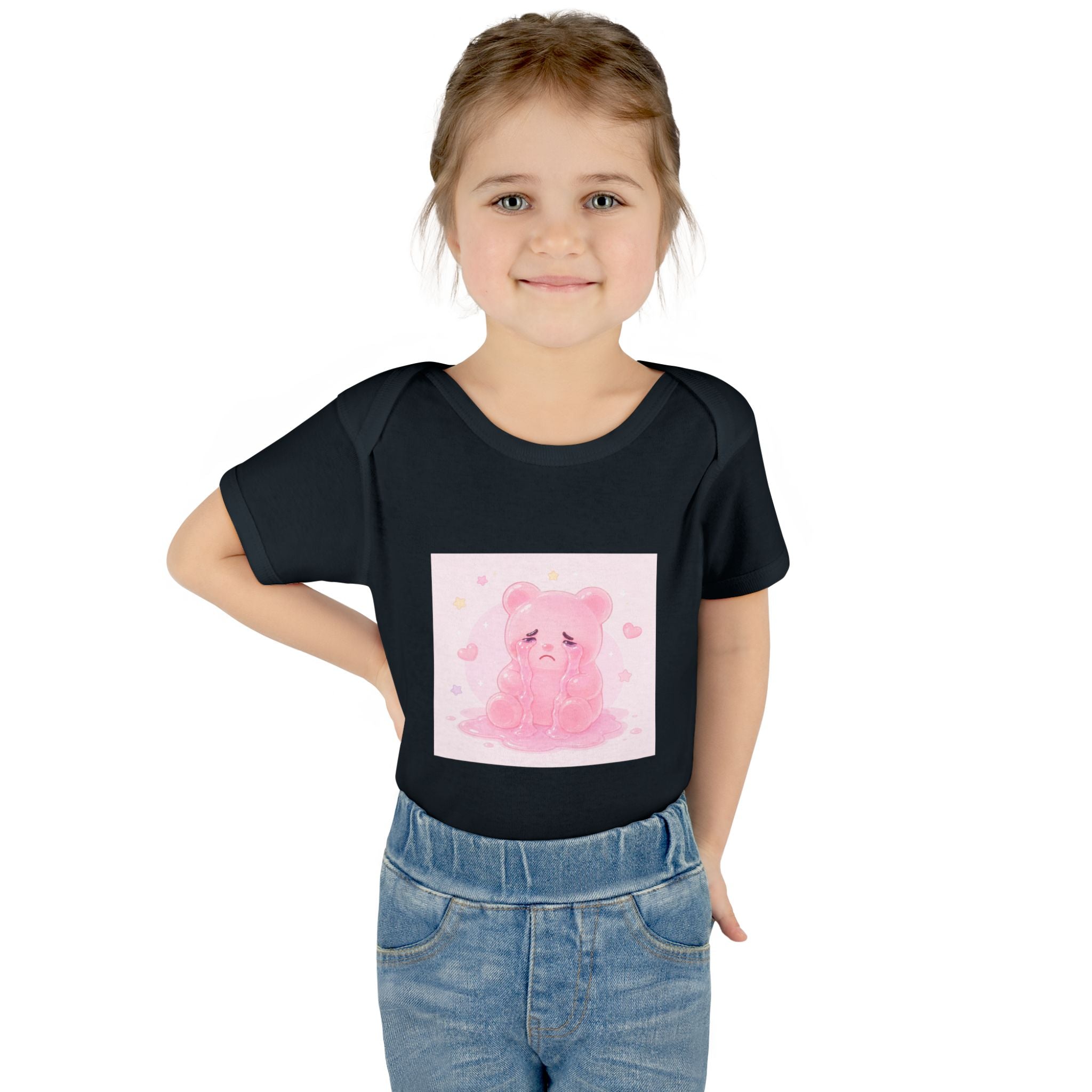 Pink Crying Gooey Gummy Bear Infant Bodysuit — Cute Pastel Baby Onesie