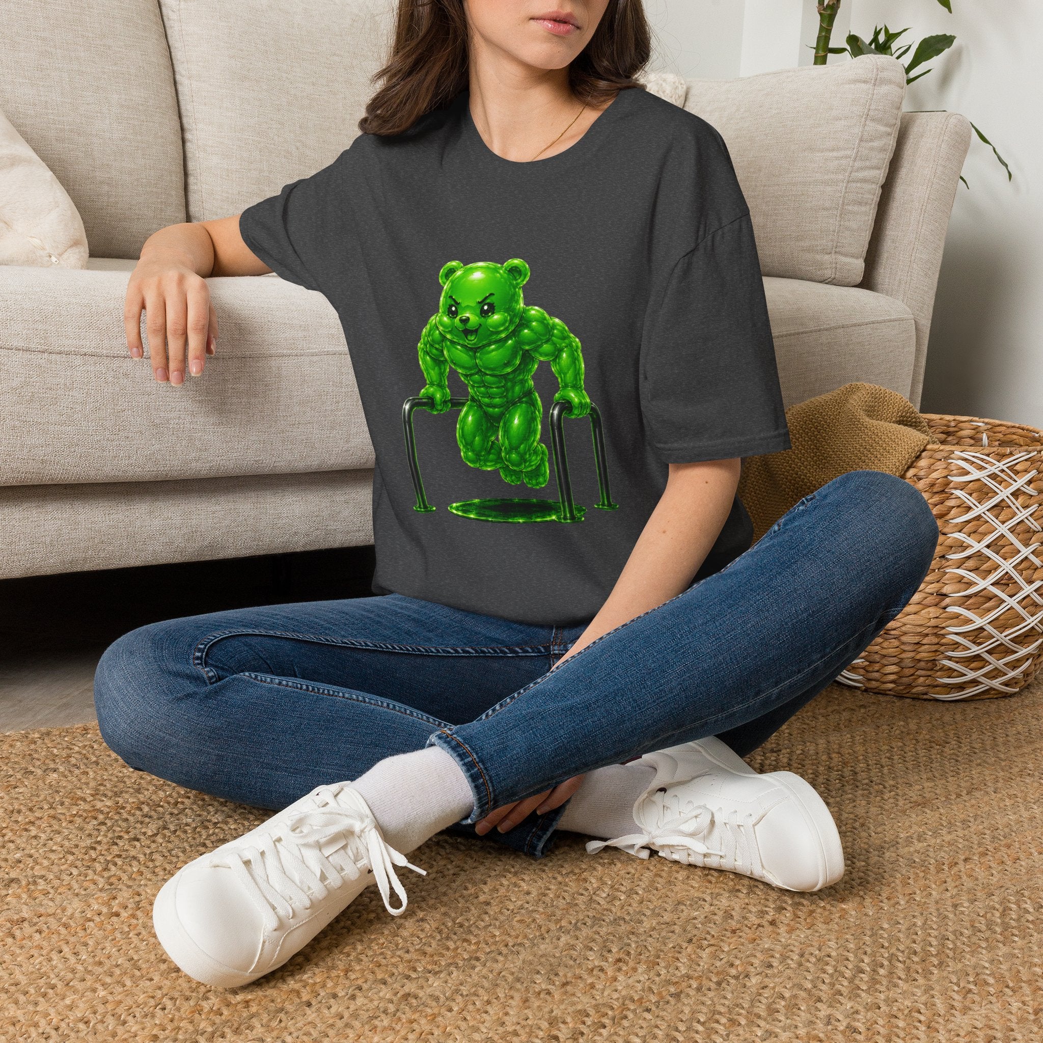 Bar Lifting Workout, Emerald green Oozy Buff Bear Gym Special- Adult Graphic Shirt (18+)