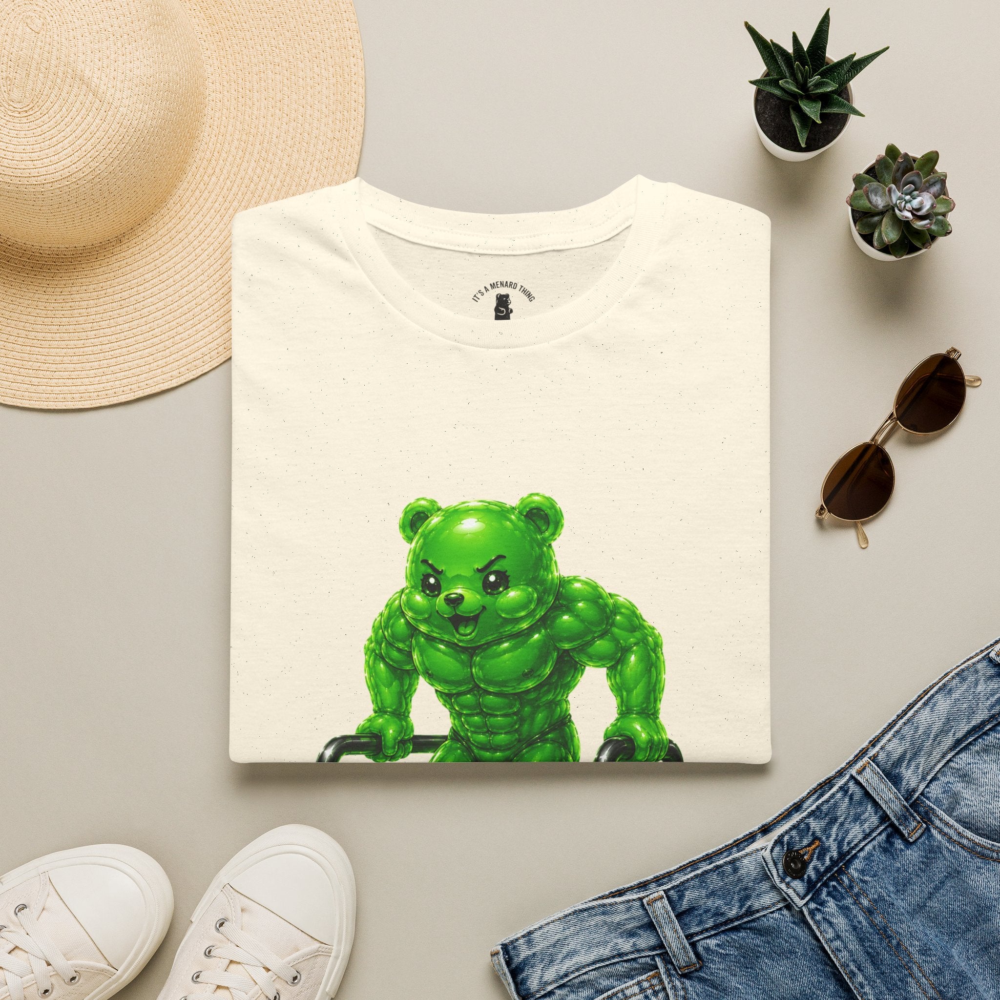 Bar Lifting Workout, Emerald green Oozy Buff Bear Gym Special- Adult Graphic Shirt (18+)