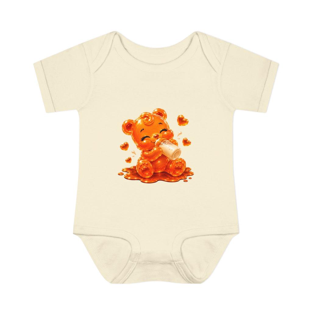 Yummy, Yummy Milk Time Orange Oozy Baby Gummy Bear Cutie Addition- Graphic Onesie