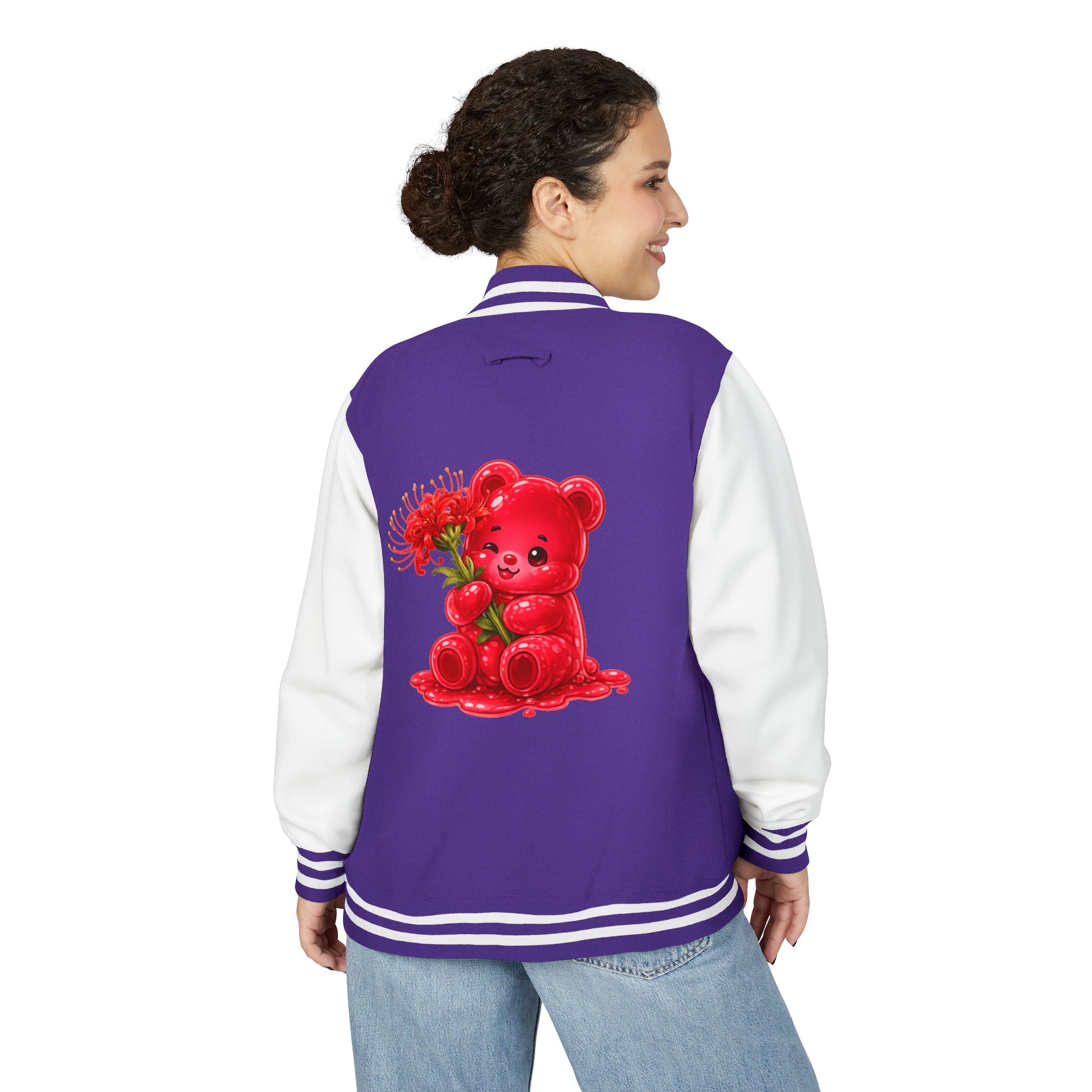 Red Spider Lily Bloom Special, Oozy Bear Gummy Flower Addition- Letterman Graphic Jacket