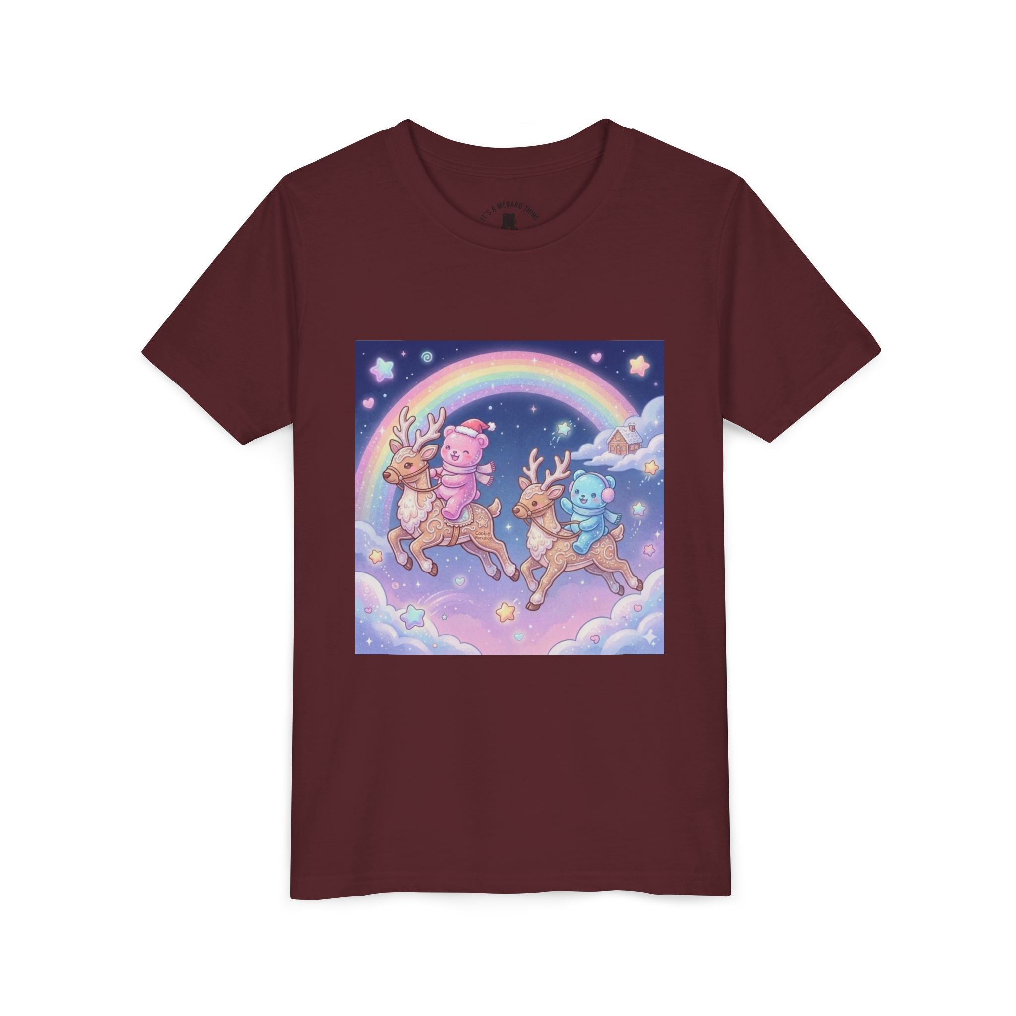 Duo Gooey Gummy Bear riding Reindeer — Cute Youth T-Shirt