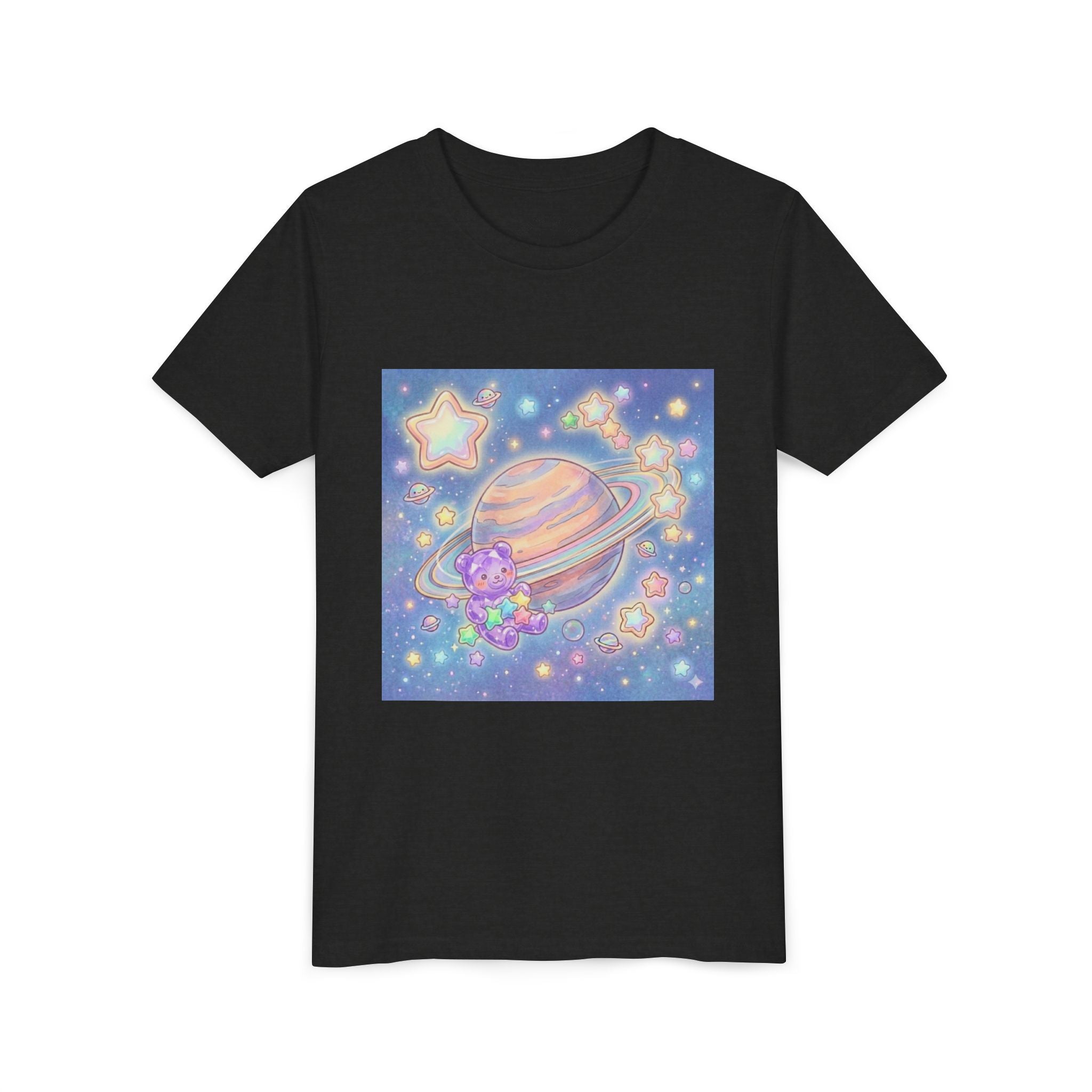 Merry-go-Saturn Cosmic Gooey Crystal Gummy Bear- Stars & Sparkles Graphic T-Shirt
