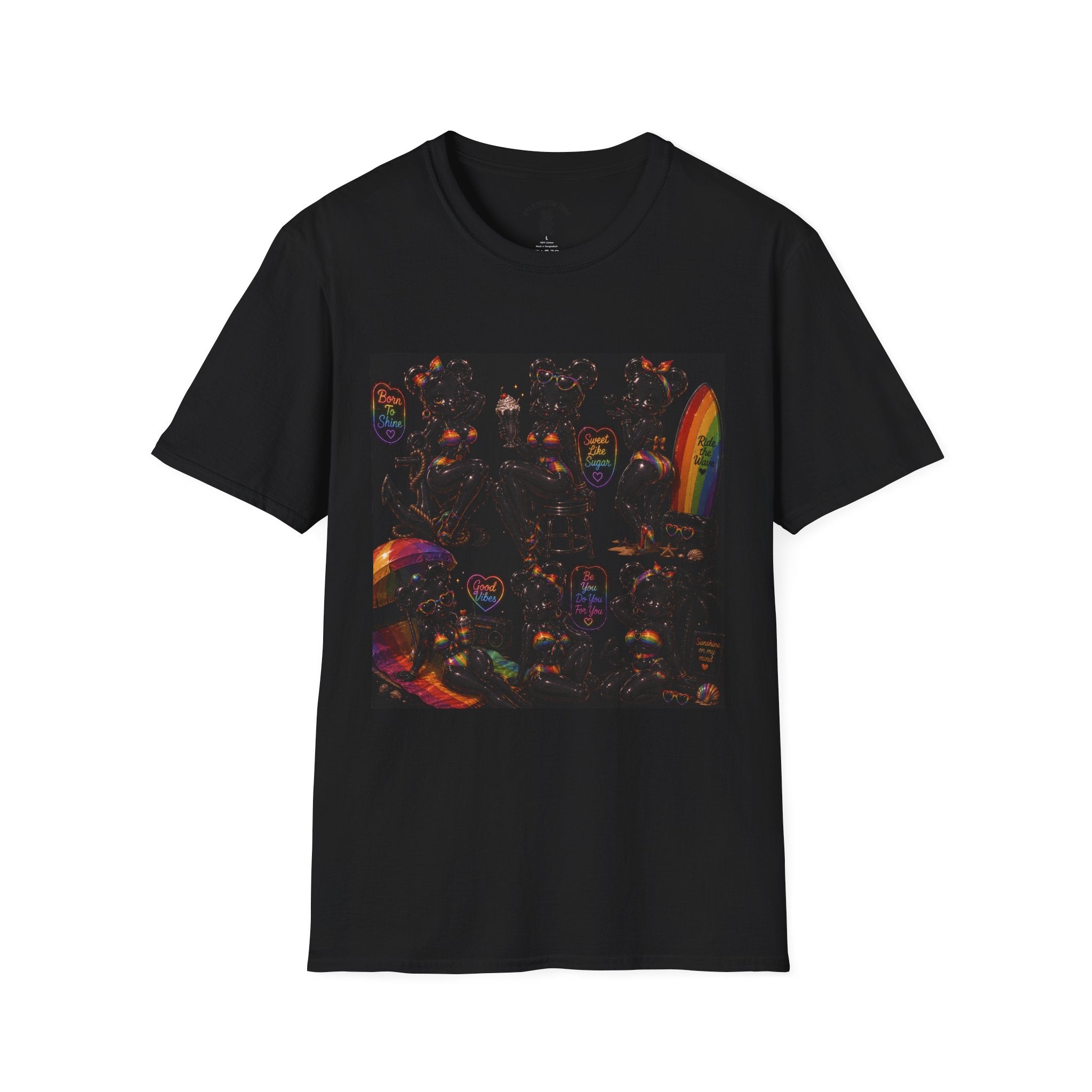 Black & Rainbow Special Addition Oozy Bear Beach Babe Pin Up- Adult Graphic Shirt (18+)